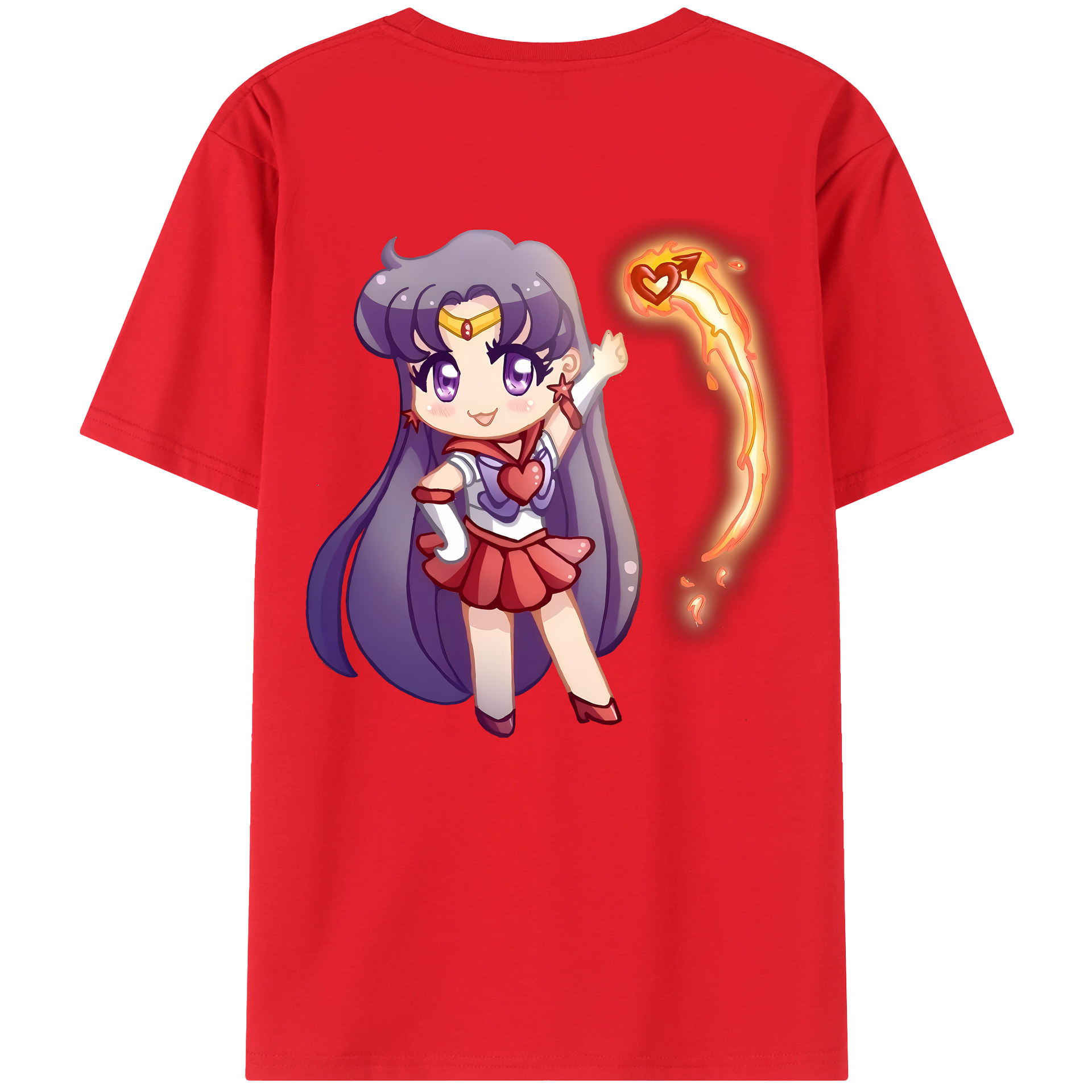 （画像用） 美少女戦士セーラームーン 火野レイ ひの レイ Sailor Moon Hino Rei （セーラーマーズ,Sailor Mars） 綿100％ メンズ半袖Tシャツ（バックプリント） 通気性
