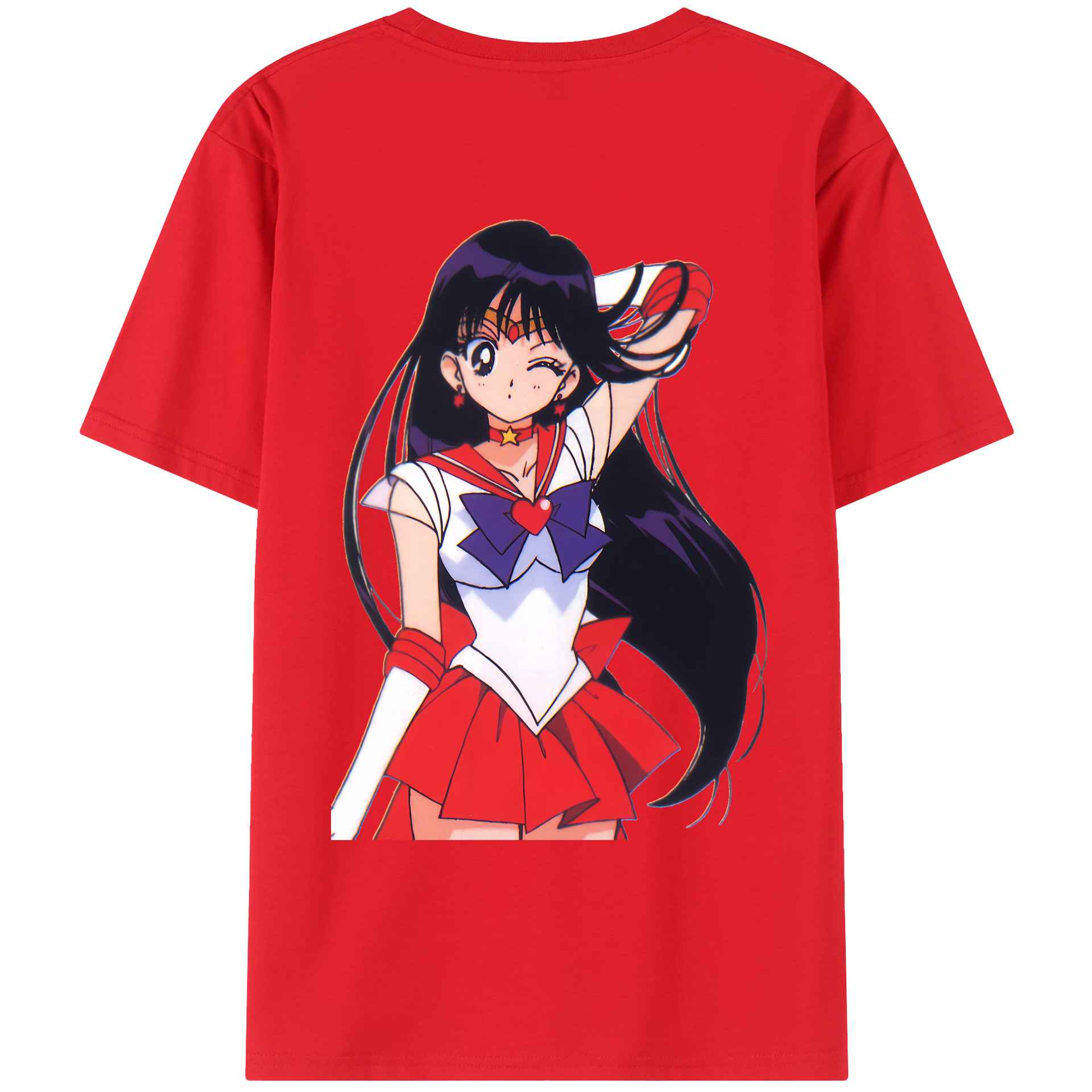 （画像用） 美少女戦士セーラームーン 火野レイ ひの レイ Sailor Moon Hino Rei （セーラーマーズ,Sailor Mars） 綿100％ メンズ半袖Tシャツ（バックプリント） 通気性