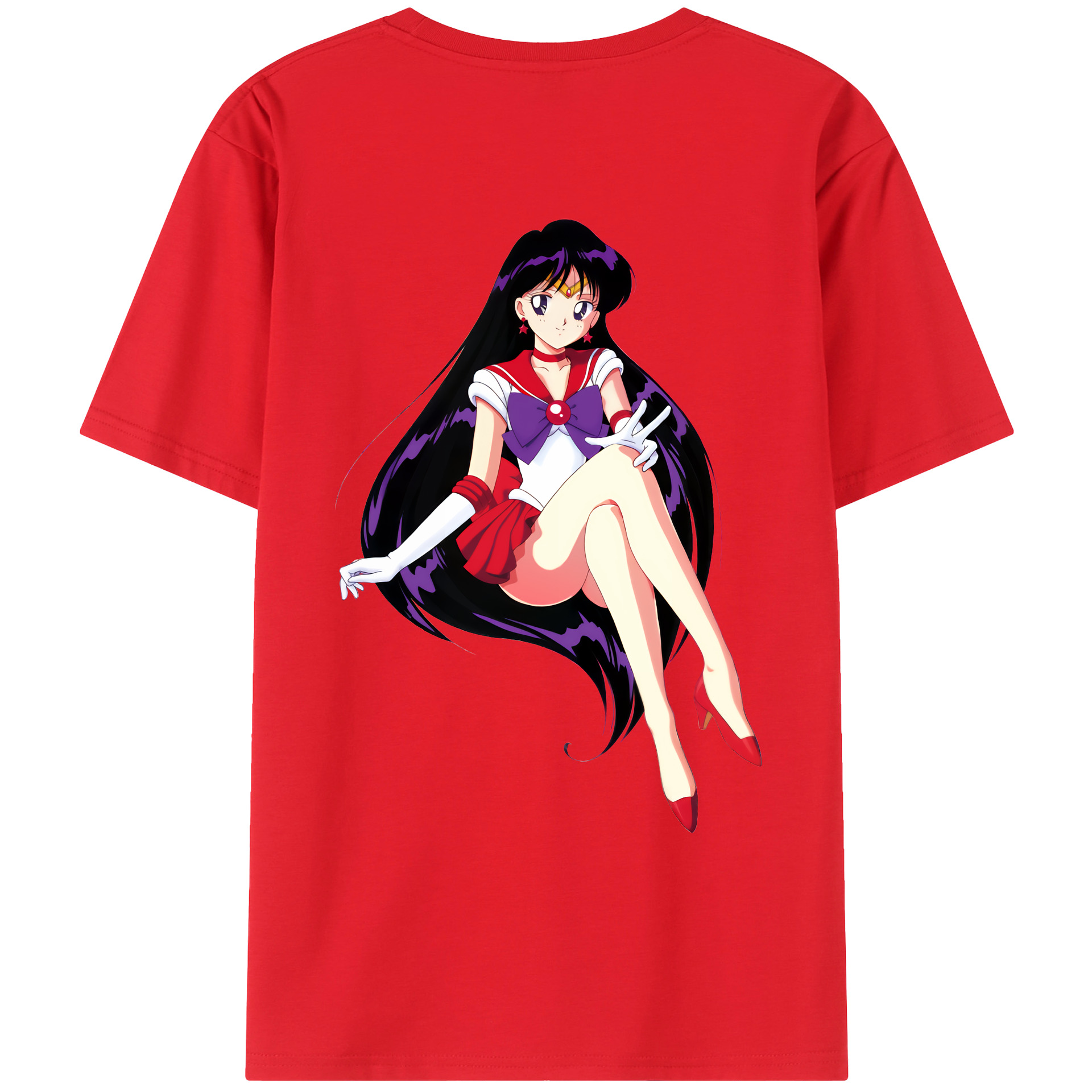 （画像用） 美少女戦士セーラームーン 火野レイ ひの レイ Sailor Moon Hino Rei （セーラーマーズ,Sailor Mars） 綿100％ メンズ半袖Tシャツ（バックプリント） 通気性