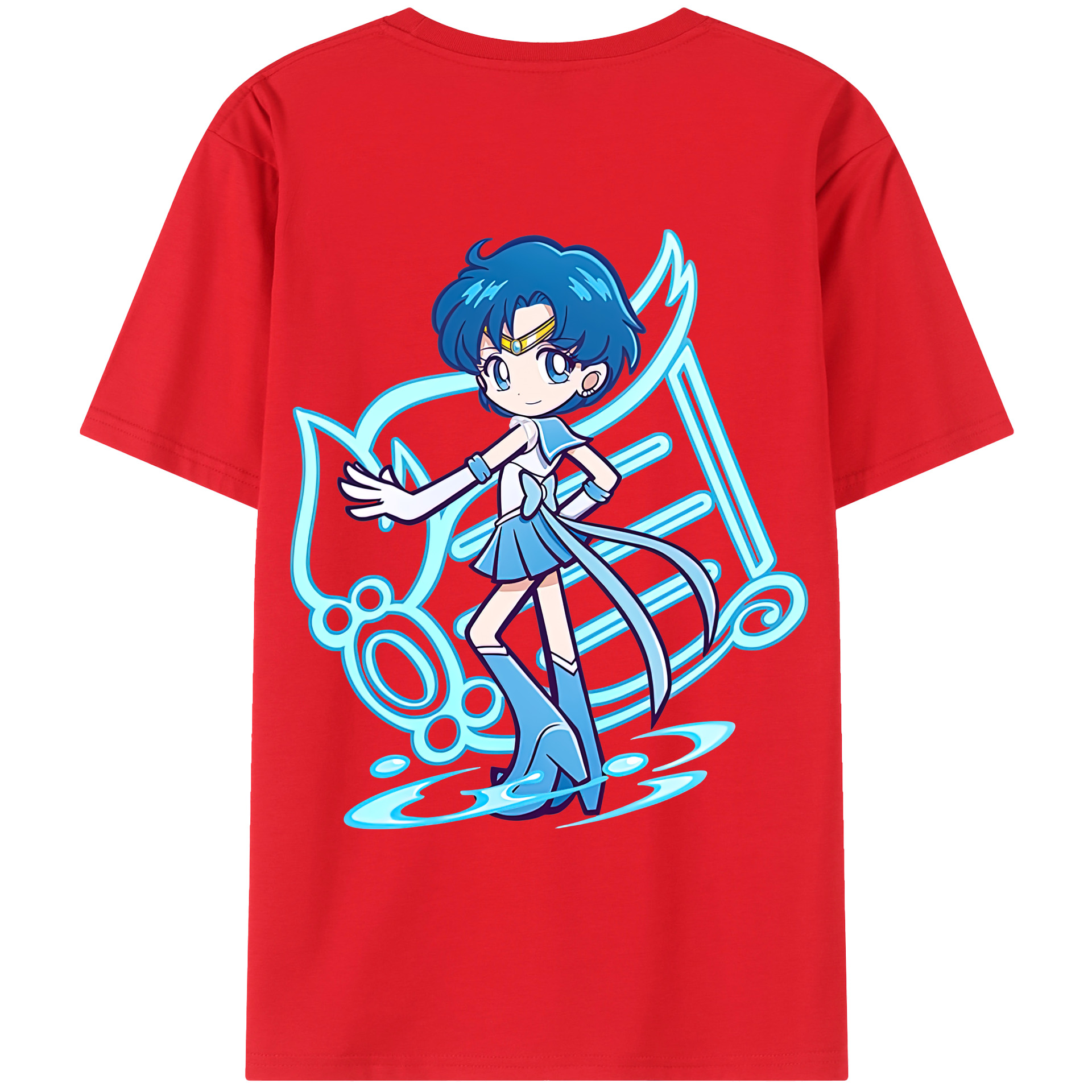 （画像用） 美少女戦士セーラームーン 水野 亜美 みずの あみ Sailor Moon Mizuno Ami 綿100％ メンズ半袖Tシャツ（バックプリント） 通気性