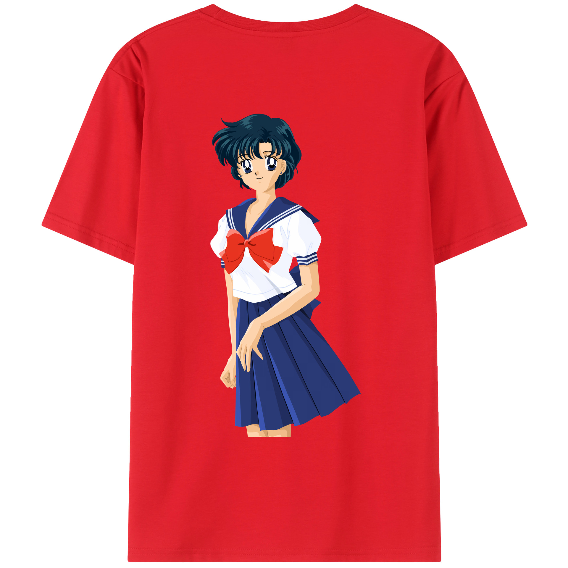 （画像用） 美少女戦士セーラームーン 水野 亜美 みずの あみ Sailor Moon Mizuno Ami 綿100％ メンズ半袖Tシャツ（バックプリント） 通気性