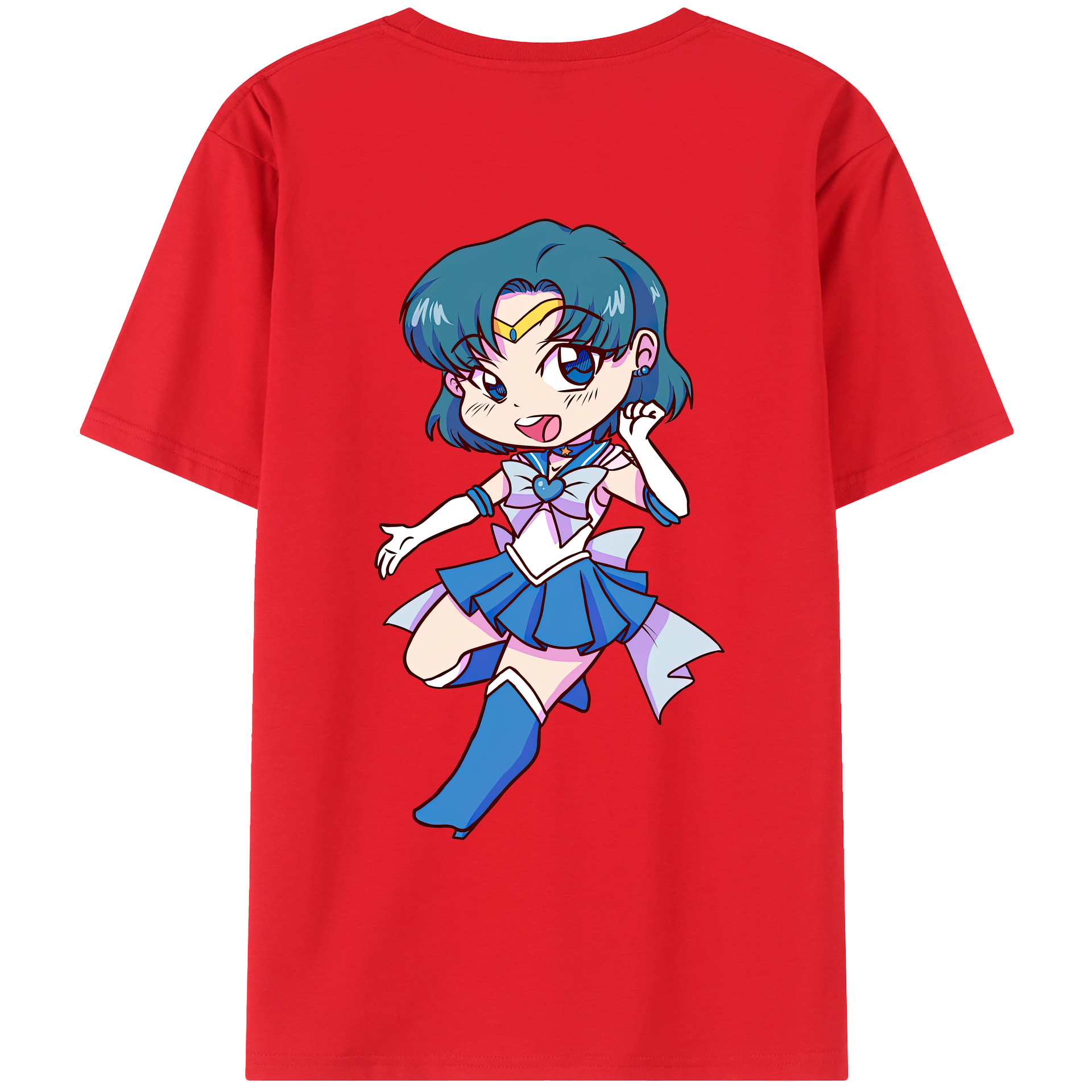 （画像用） 美少女戦士セーラームーン 水野 亜美 みずの あみ Sailor Moon Mizuno Ami 綿100％ メンズ半袖Tシャツ（バックプリント） 通気性