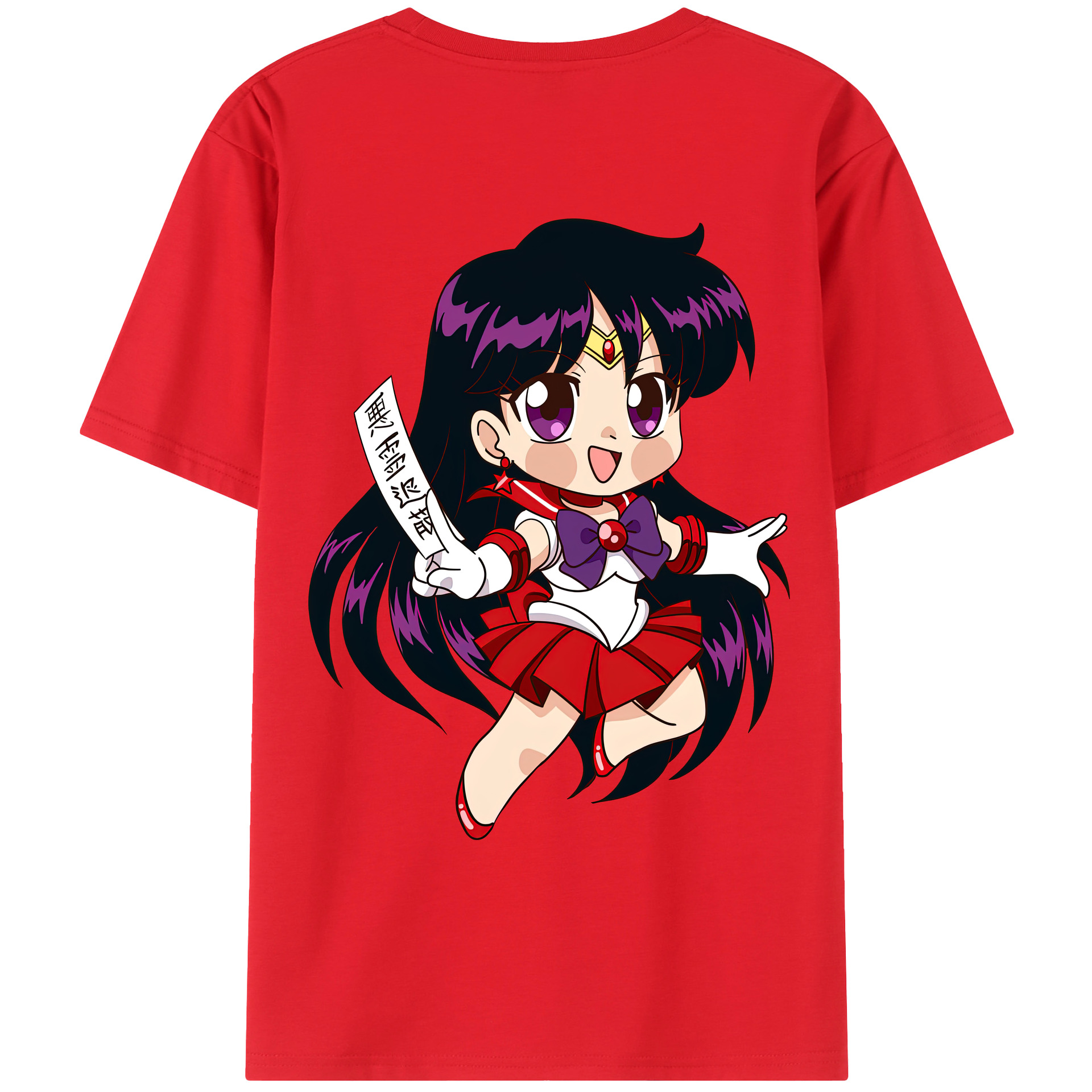 （画像用） 美少女戦士セーラームーン 火野レイ ひの レイ Sailor Moon Hino Rei （セーラーマーズ,Sailor Mars） 綿100％ メンズ半袖Tシャツ（バックプリント） 通気性