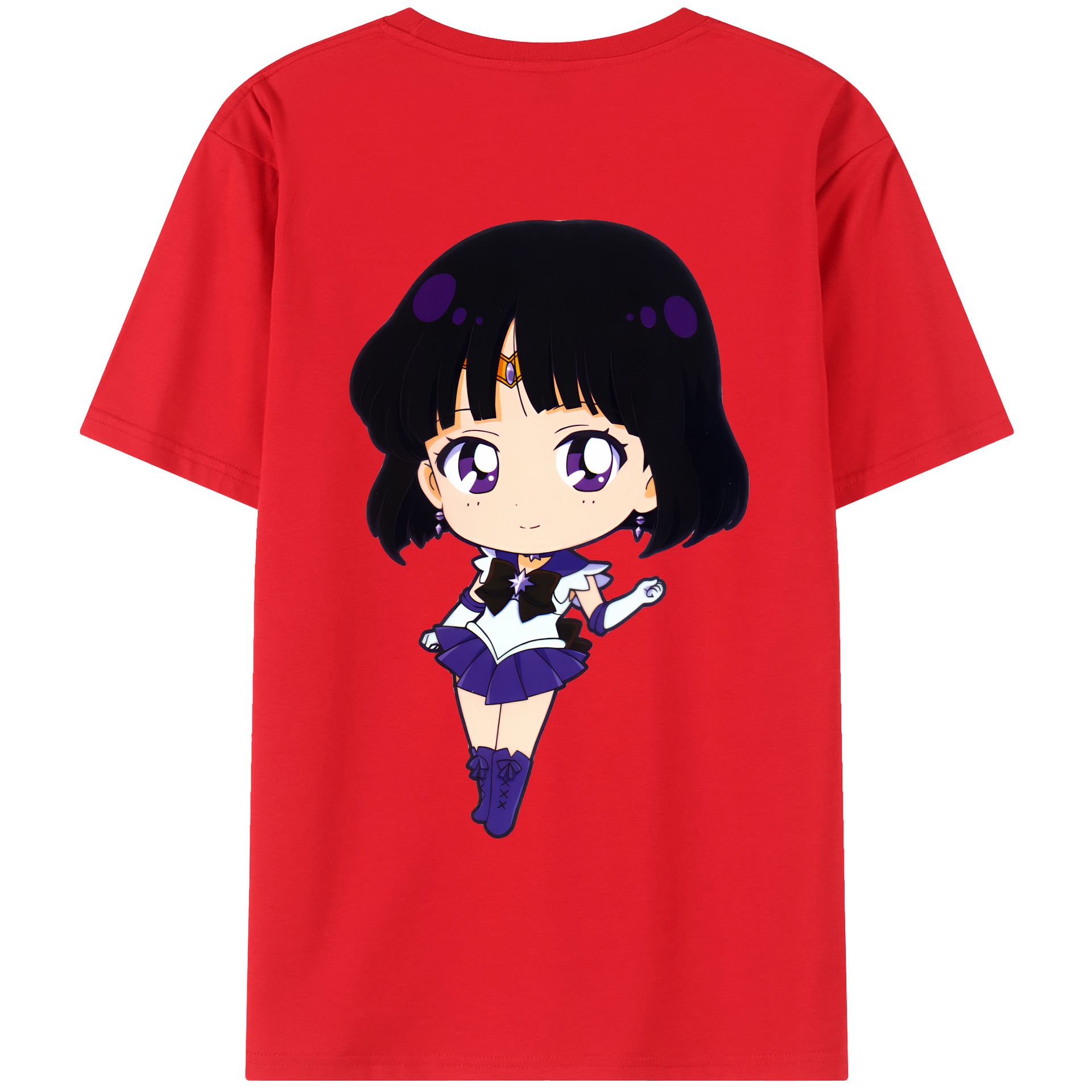 （画像用） 美少女戦士セーラームーン 土萠ほたる Sailor Moon Tomoe Hotaru （セーラーサターン；Sailor Saturn） 綿100％ メンズ半袖Tシャツ（バックプリント） 通気性