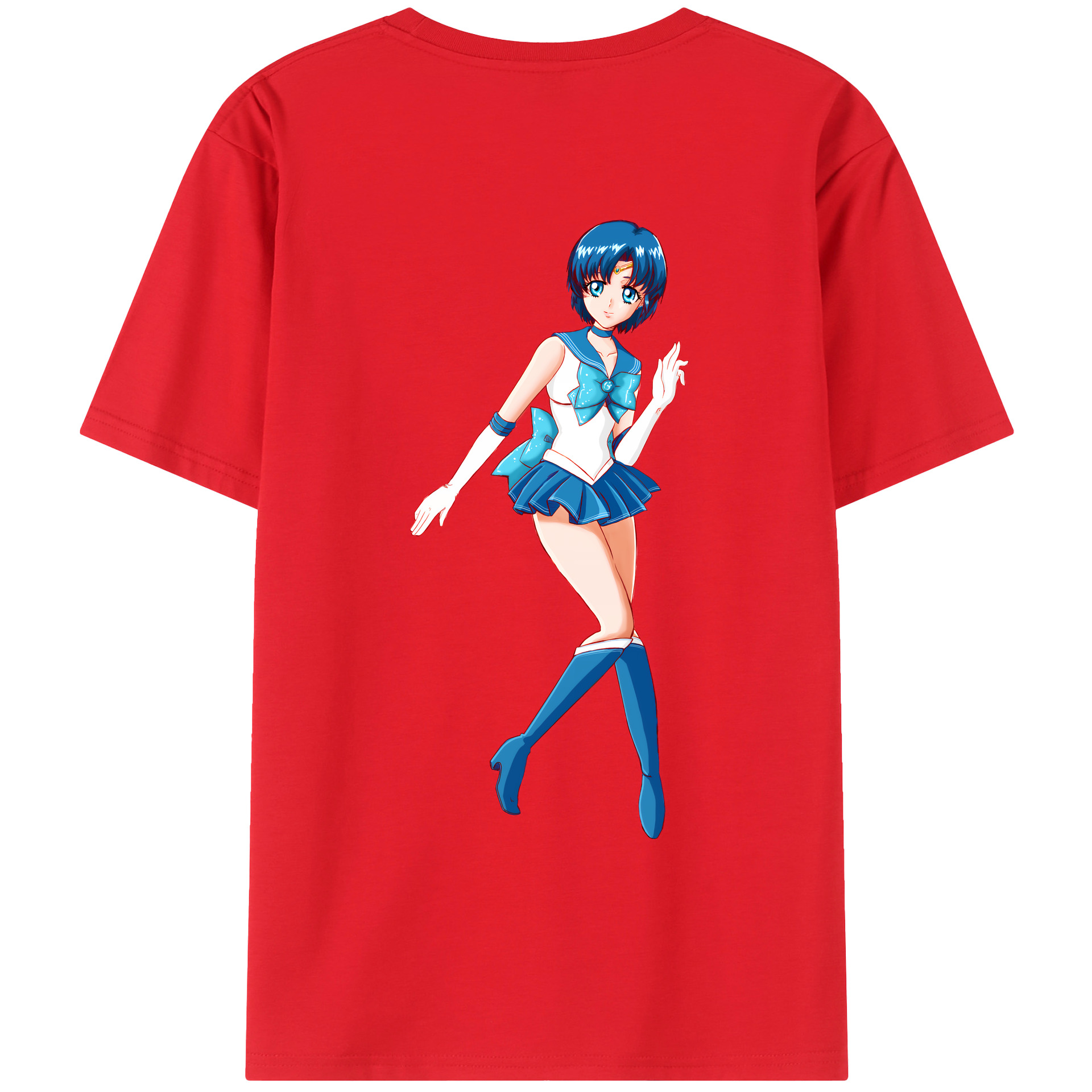 （画像用） 美少女戦士セーラームーン 水野 亜美 みずの あみ Sailor Moon Mizuno Ami 綿100％ メンズ半袖Tシャツ（バックプリント） 通気性