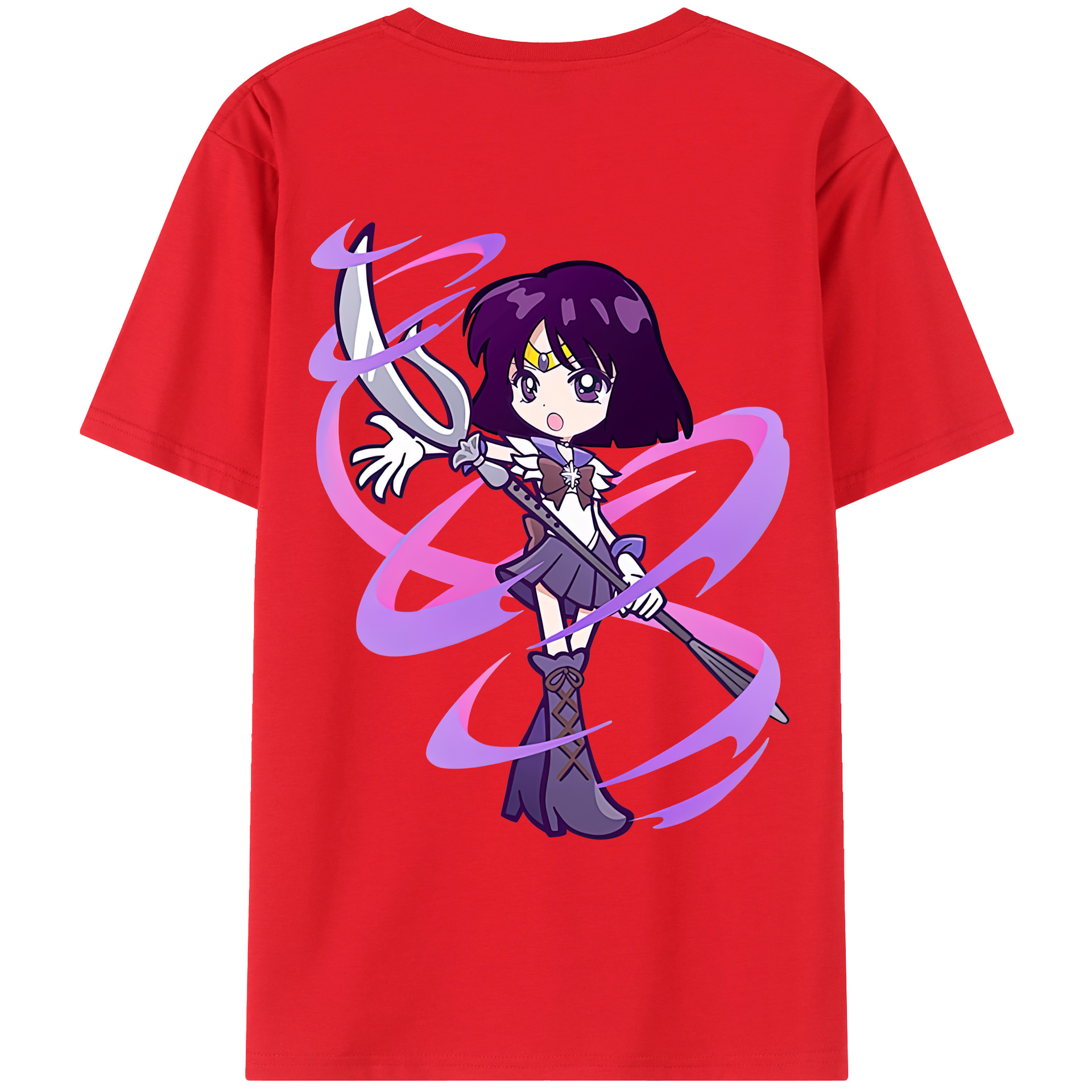 （画像用） 美少女戦士セーラームーン 土萠ほたる Sailor Moon Tomoe Hotaru （セーラーサターン；Sailor Saturn） 綿100％ メンズ半袖Tシャツ（バックプリント） 通気性