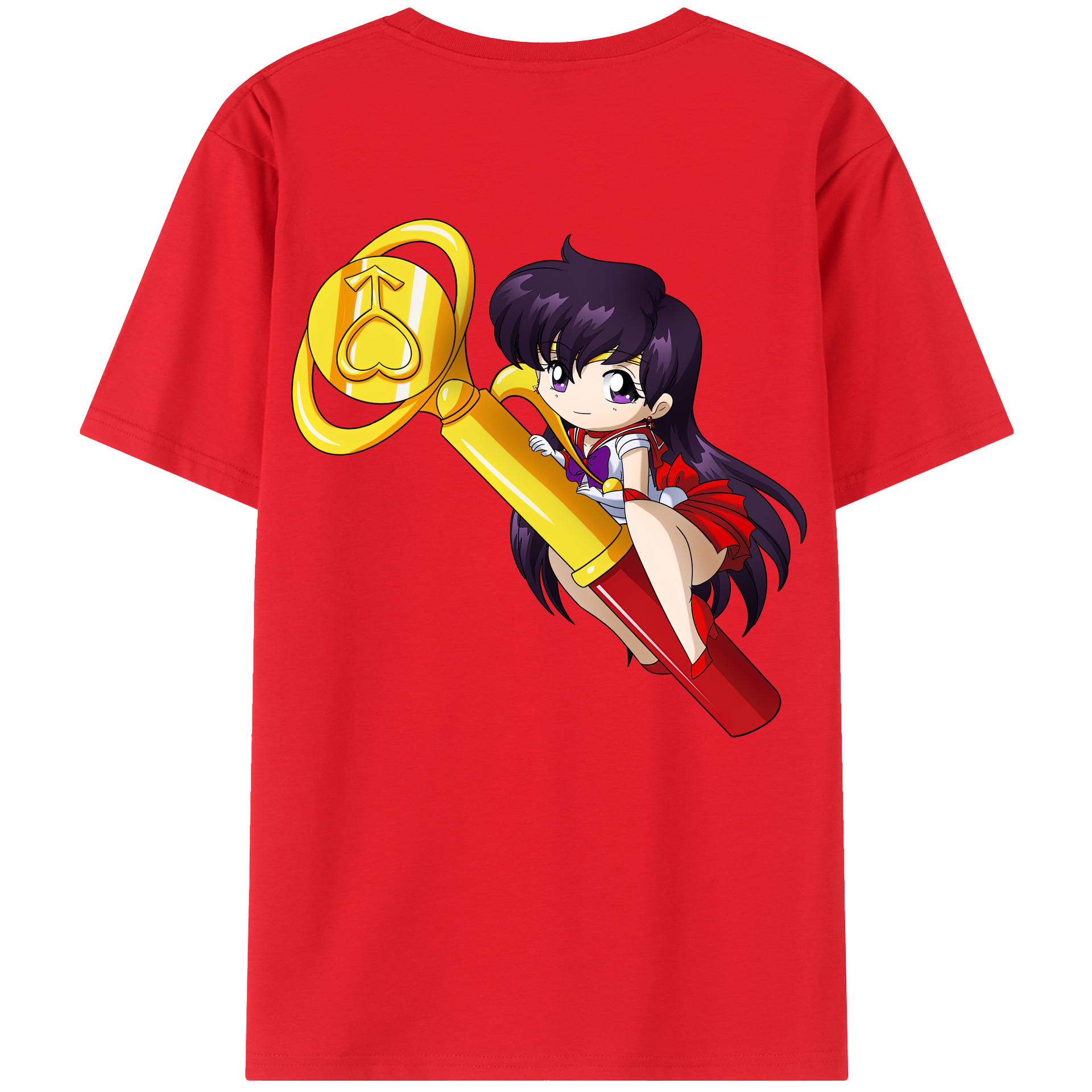 （画像用） 美少女戦士セーラームーン 火野レイ ひの レイ Sailor Moon Hino Rei （セーラーマーズ,Sailor Mars） 綿100％ メンズ半袖Tシャツ（バックプリント） 通気性