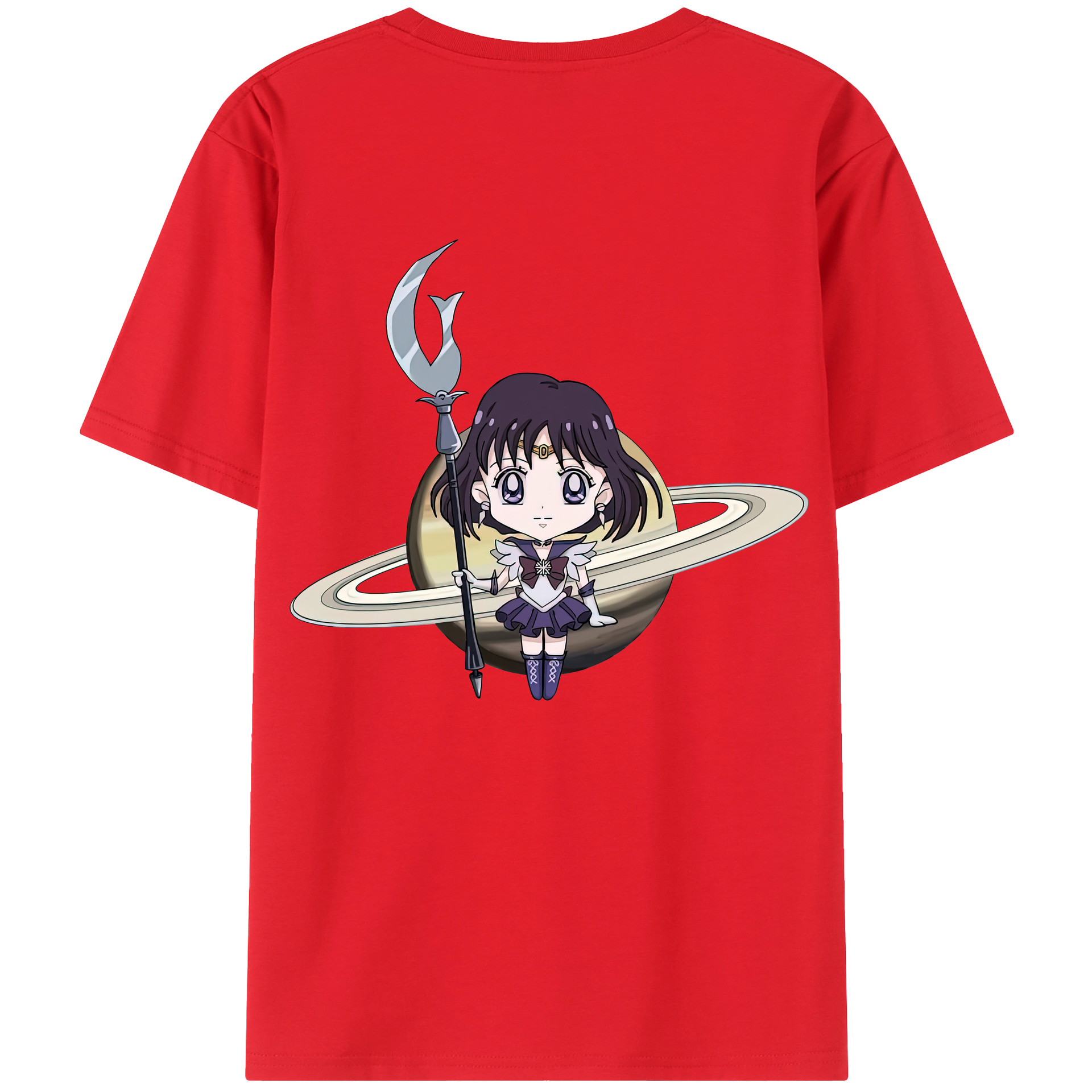 （画像用） 美少女戦士セーラームーン 土萠ほたる Sailor Moon Tomoe Hotaru （セーラーサターン；Sailor Saturn） 綿100％ メンズ半袖Tシャツ（バックプリント） 通気性