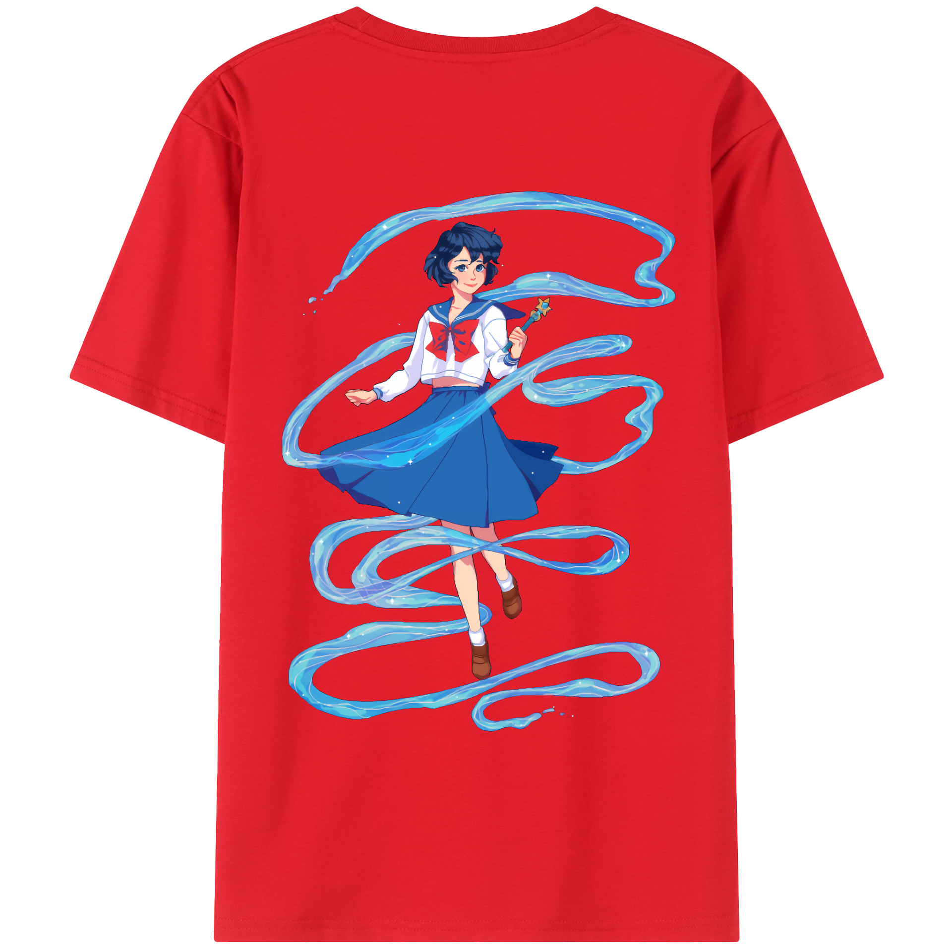 （画像用） 美少女戦士セーラームーン 水野 亜美 みずの あみ Sailor Moon Mizuno Ami 綿100％ メンズ半袖Tシャツ（バックプリント） 通気性