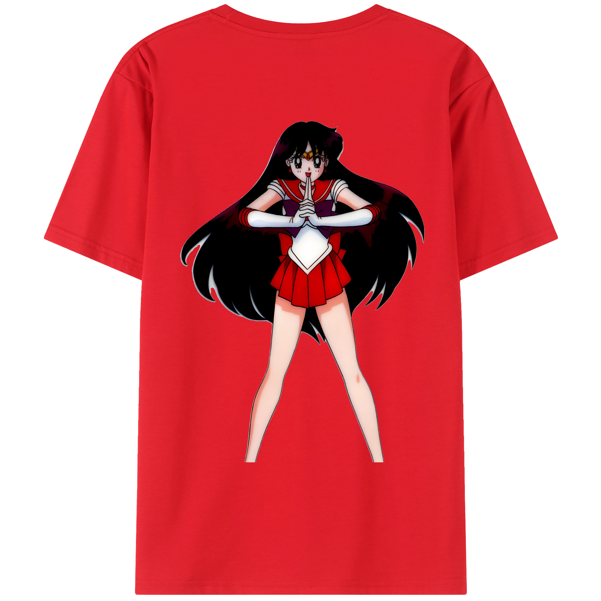 （画像用） 美少女戦士セーラームーン 火野レイ ひの レイ Sailor Moon Hino Rei （セーラーマーズ,Sailor Mars） 綿100％ メンズ半袖Tシャツ（バックプリント） 通気性