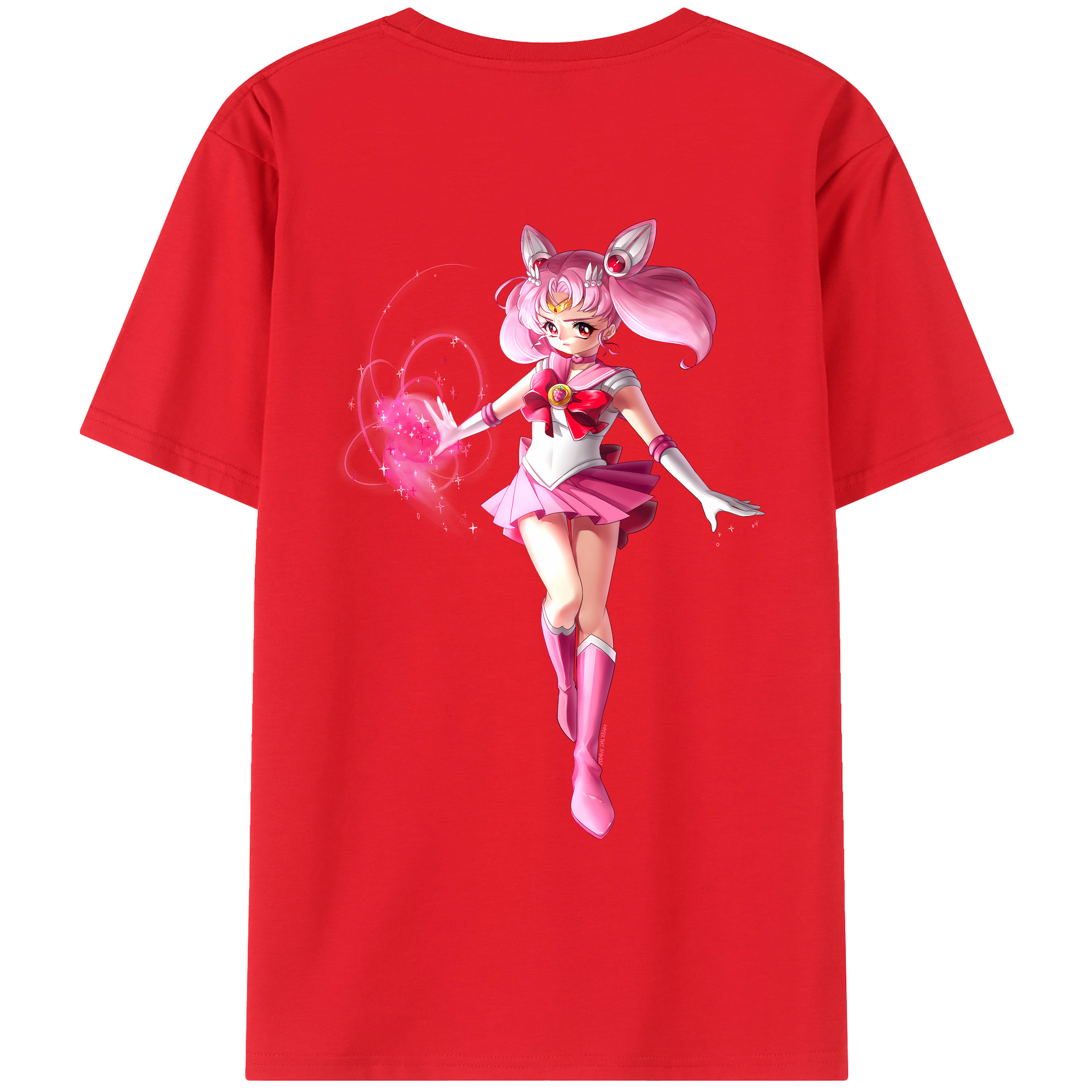 （画像用） 美少女戦士セーラームーン ちびうさ Sailor Moon Chibiusa Tsukino Usagi Small Lady Serenity 綿100％ メンズ半袖Tシャツ（バックプリント） 通気性