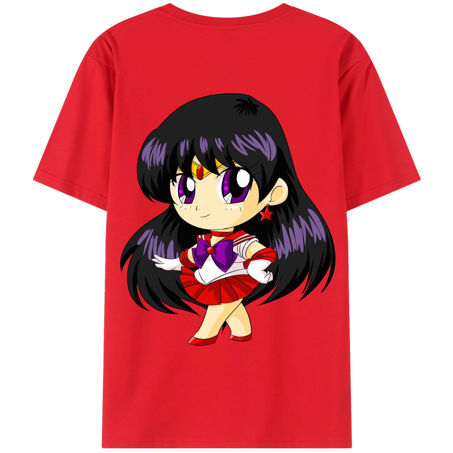 （画像用） 美少女戦士セーラームーン 火野レイ ひの レイ Sailor Moon Hino Rei （セーラーマーズ,Sailor Mars） 綿100％ メンズ半袖Tシャツ（バックプリント） 通気性