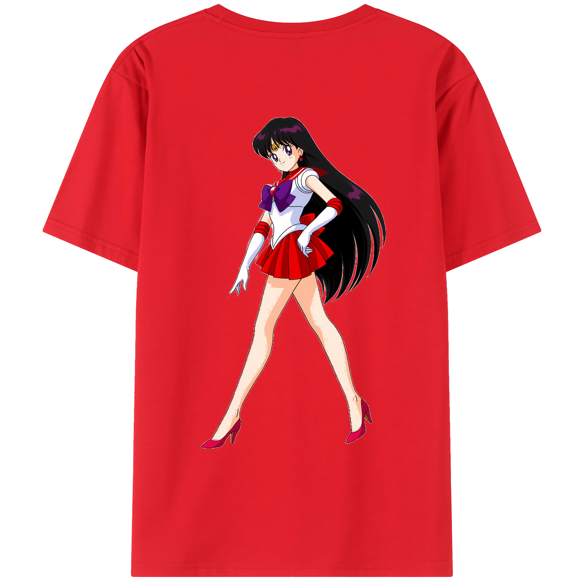 （画像用） 美少女戦士セーラームーン 火野レイ ひの レイ Sailor Moon Hino Rei （セーラーマーズ,Sailor Mars） 綿100％ メンズ半袖Tシャツ（バックプリント） 通気性