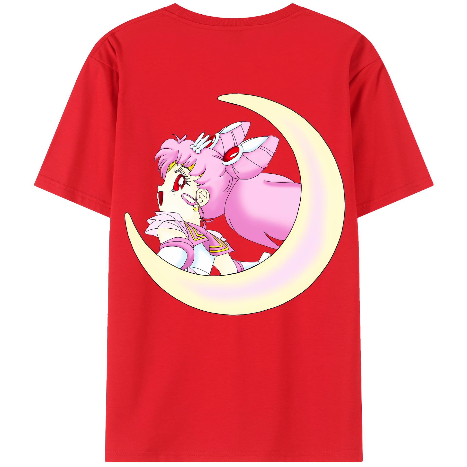 （画像用） 美少女戦士セーラームーン ちびうさ Sailor Moon Chibiusa Tsukino Usagi Small Lady Serenity 綿100％ メンズ半袖Tシャツ（バックプリント） 通気性