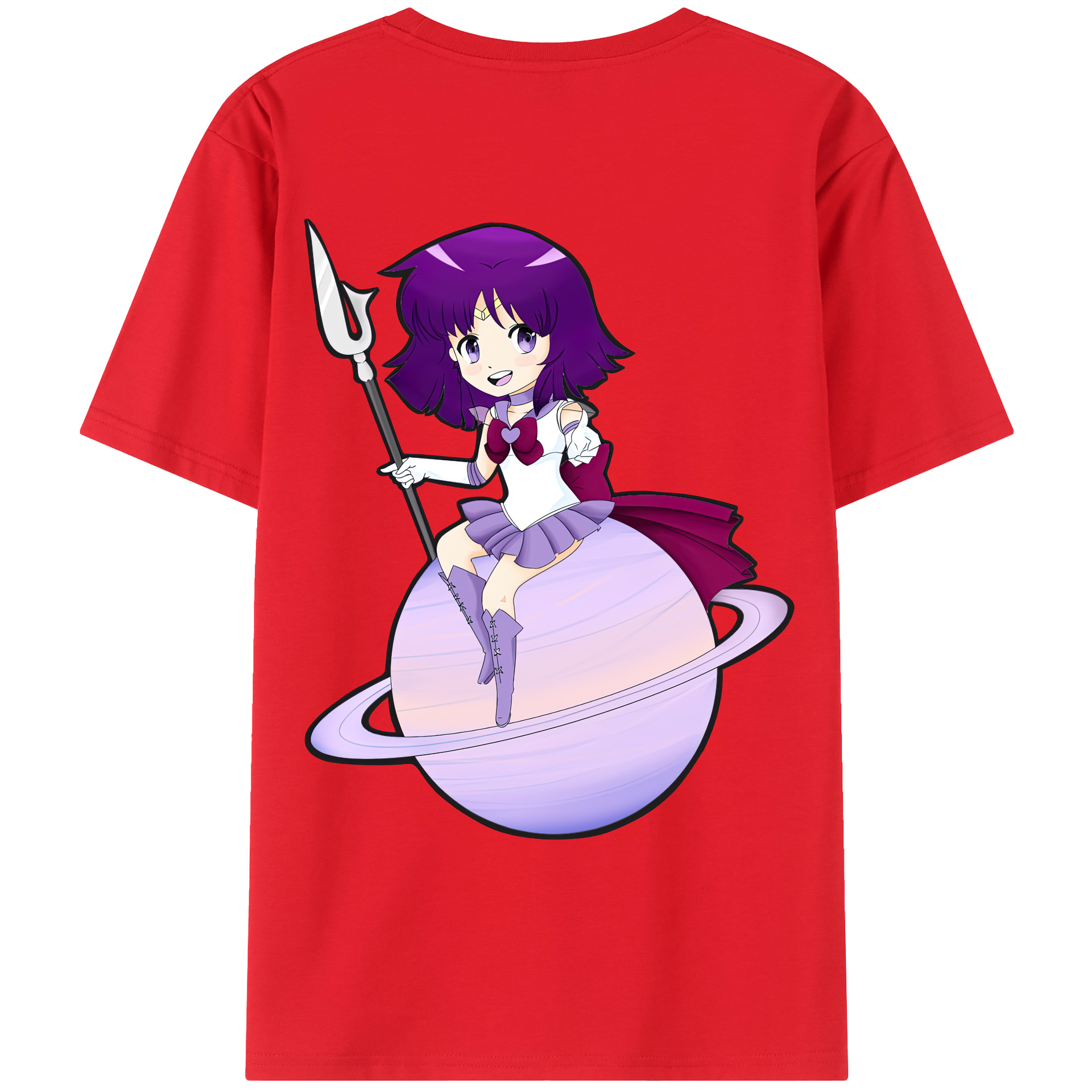 （画像用） 美少女戦士セーラームーン 土萠ほたる Sailor Moon Tomoe Hotaru （セーラーサターン；Sailor Saturn） 綿100％ メンズ半袖Tシャツ（バックプリント） 通気性