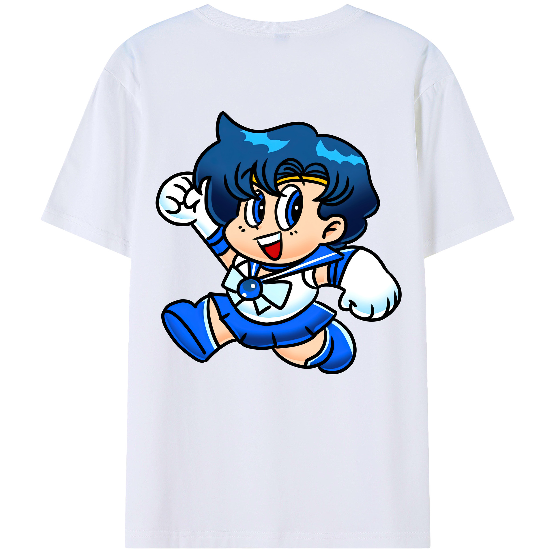 （画像用） 美少女戦士セーラームーン 水野 亜美 みずの あみ Sailor Moon Mizuno Ami 綿100％ メンズ半袖Tシャツ（バックプリント） 通気性