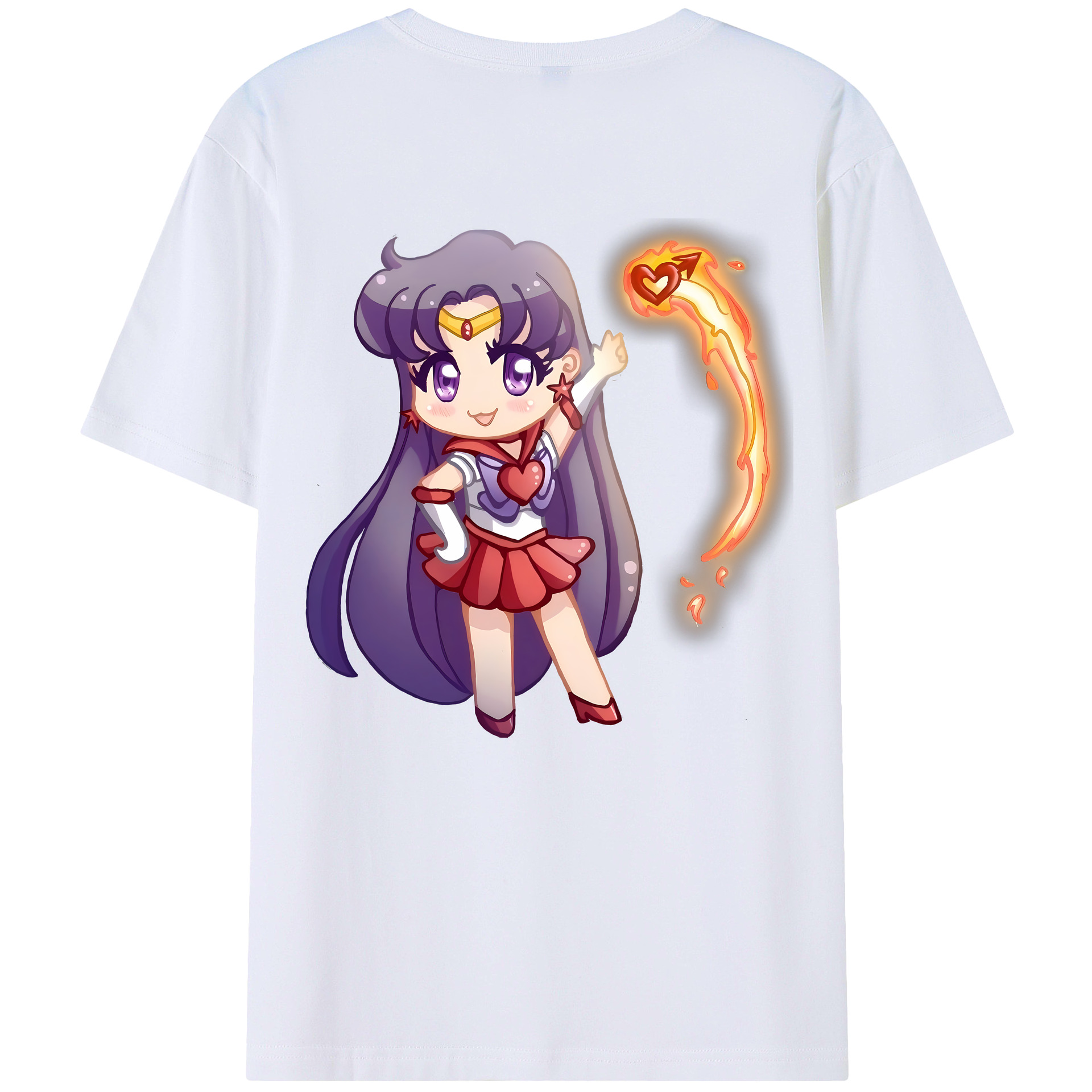 （画像用） 美少女戦士セーラームーン 火野レイ ひの レイ Sailor Moon Hino Rei （セーラーマーズ,Sailor Mars） 綿100％ メンズ半袖Tシャツ（バックプリント） 通気性