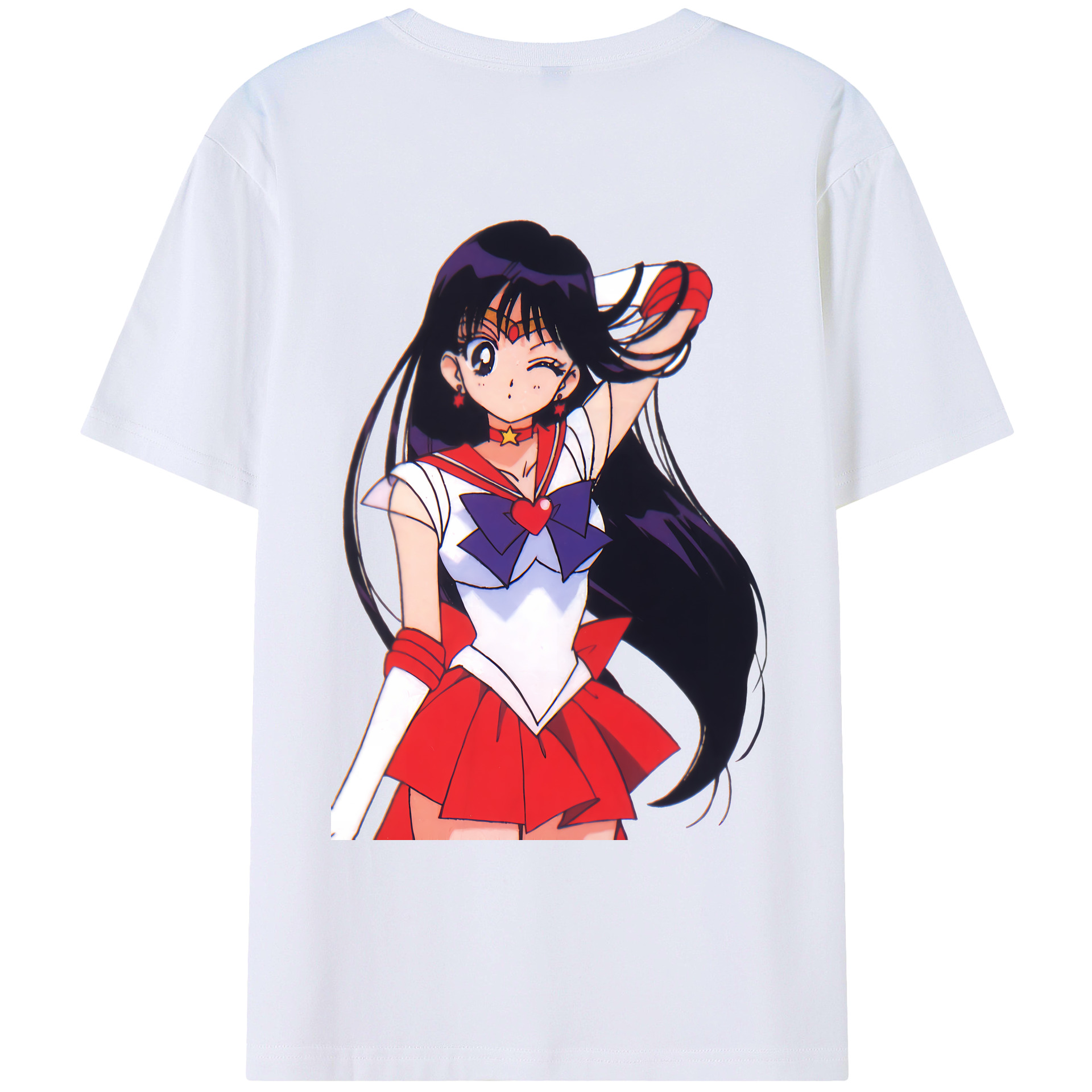 （画像用） 美少女戦士セーラームーン 火野レイ ひの レイ Sailor Moon Hino Rei （セーラーマーズ,Sailor Mars） 綿100％ メンズ半袖Tシャツ（バックプリント） 通気性