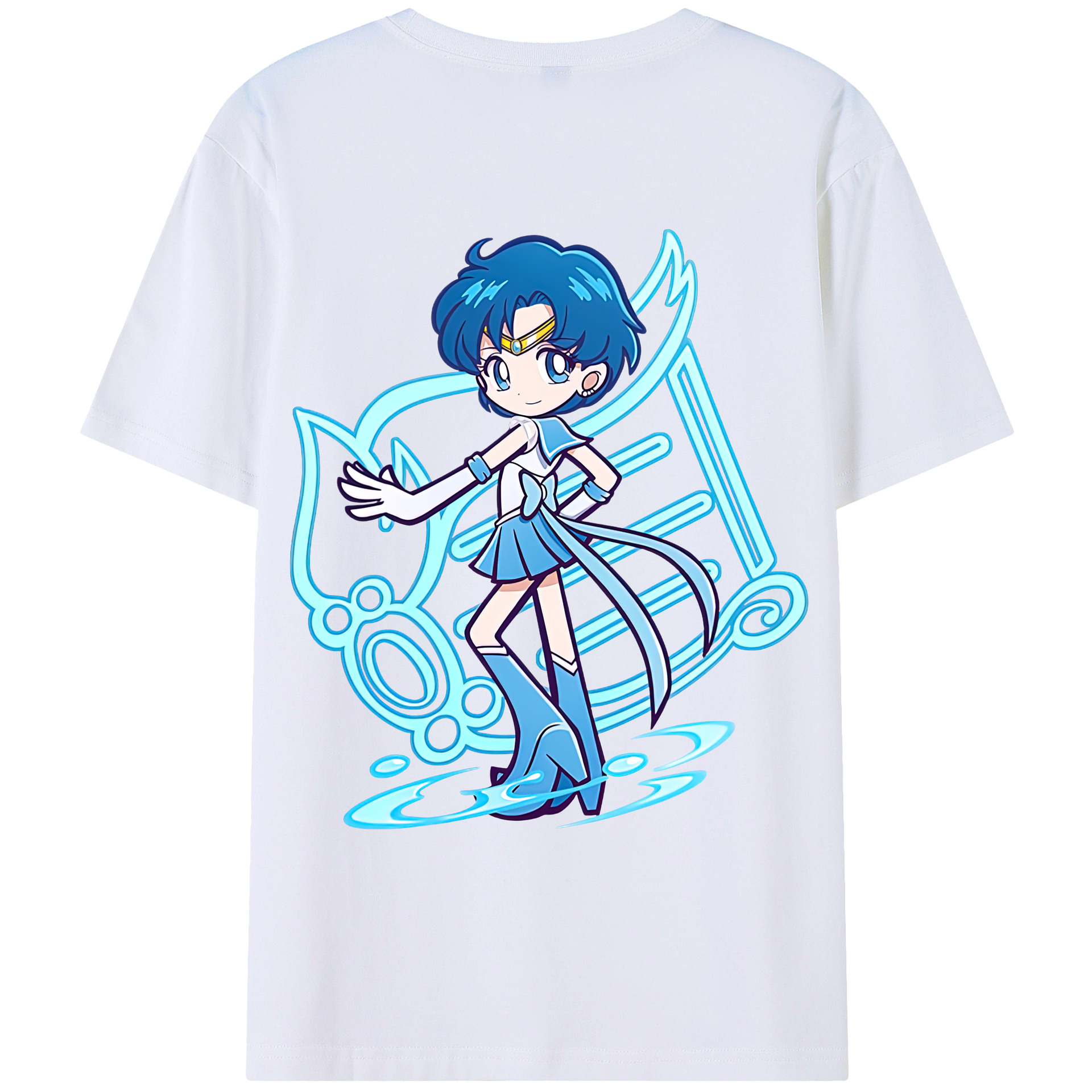 （画像用） 美少女戦士セーラームーン 水野 亜美 みずの あみ Sailor Moon Mizuno Ami 綿100％ メンズ半袖Tシャツ（バックプリント） 通気性