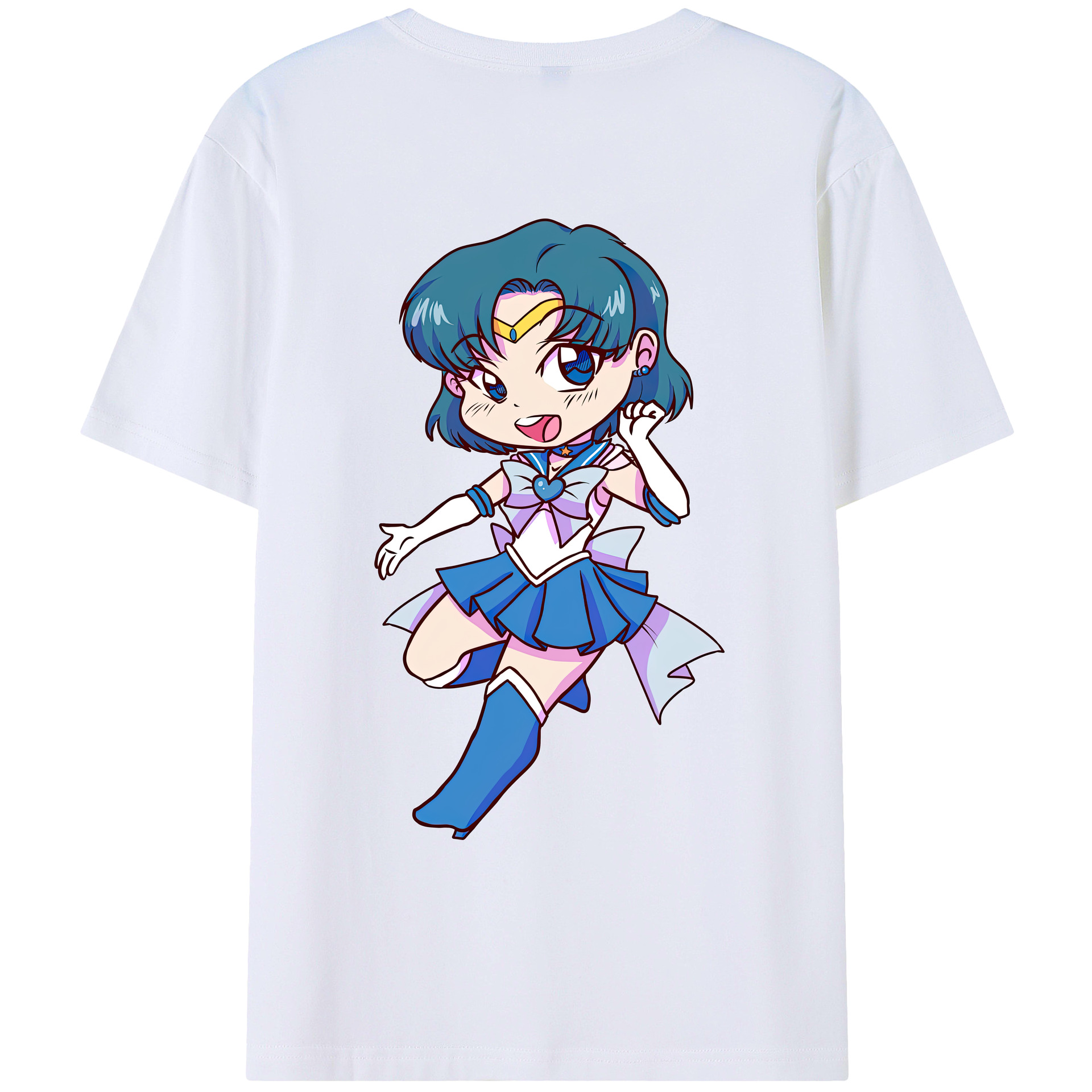 （画像用） 美少女戦士セーラームーン 水野 亜美 みずの あみ Sailor Moon Mizuno Ami 綿100％ メンズ半袖Tシャツ（バックプリント） 通気性