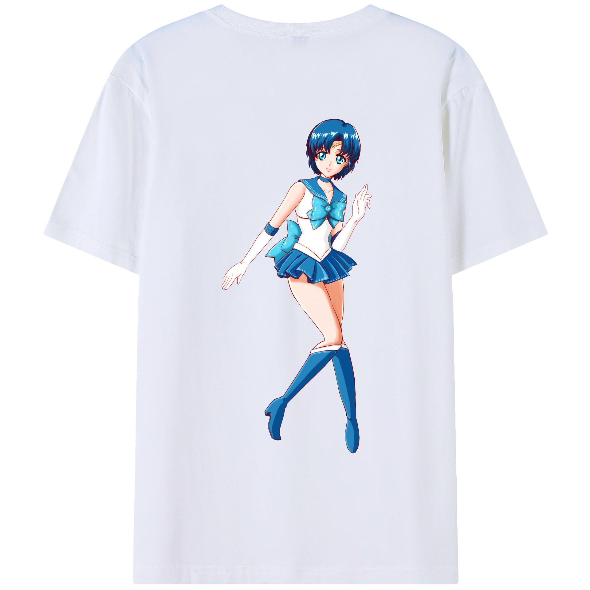 （画像用） 美少女戦士セーラームーン 水野 亜美 みずの あみ Sailor Moon Mizuno Ami 綿100％ メンズ半袖Tシャツ（バックプリント） 通気性