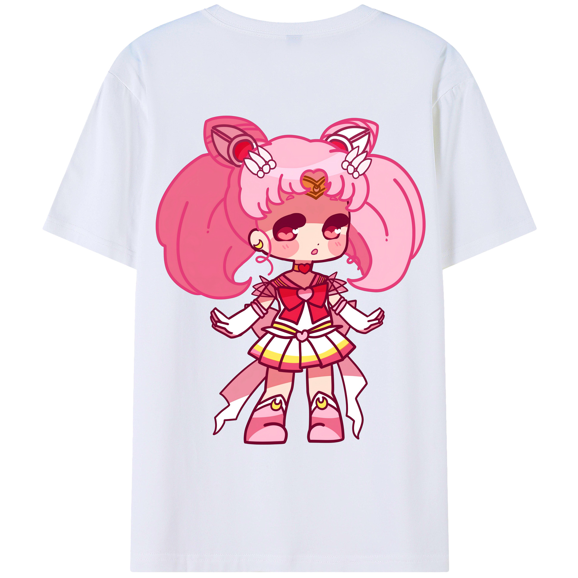 （画像用） 美少女戦士セーラームーン ちびうさ Sailor Moon Chibiusa Tsukino Usagi Small Lady Serenity 綿100％ メンズ半袖Tシャツ（バックプリント） 通気性