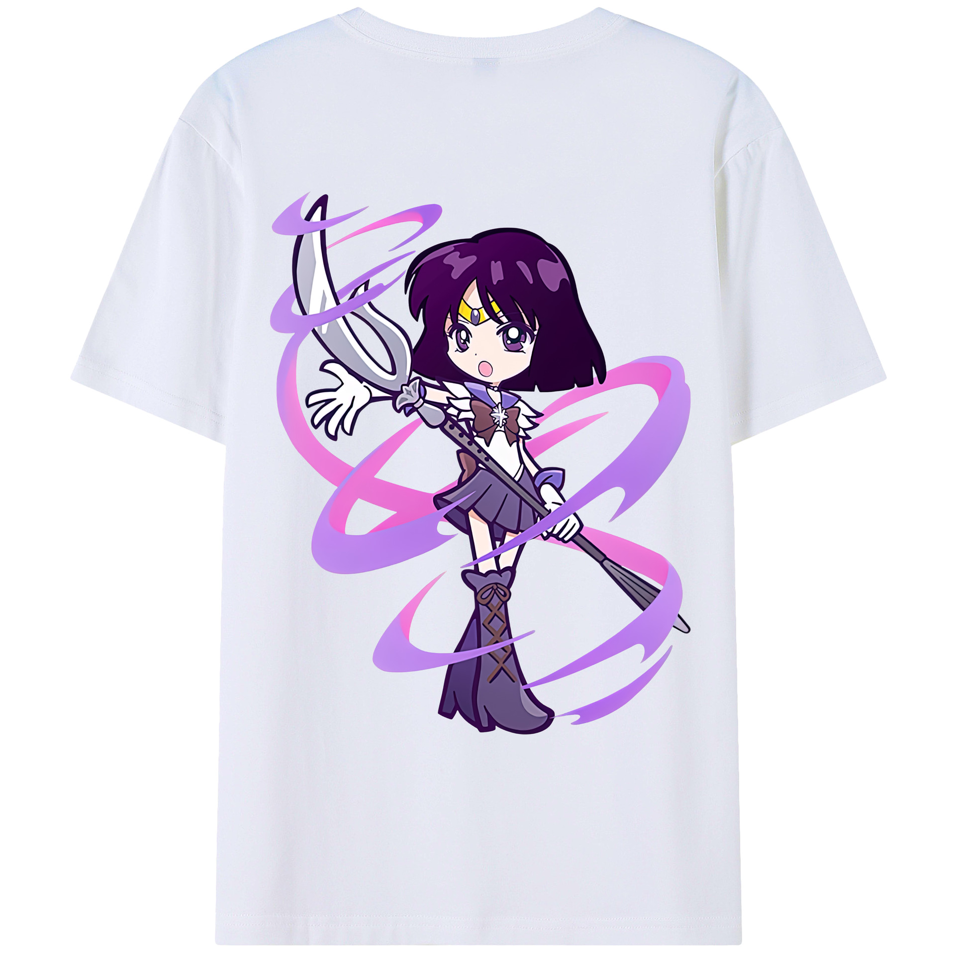 （画像用） 美少女戦士セーラームーン 土萠ほたる Sailor Moon Tomoe Hotaru （セーラーサターン；Sailor Saturn） 綿100％ メンズ半袖Tシャツ（バックプリント） 通気性