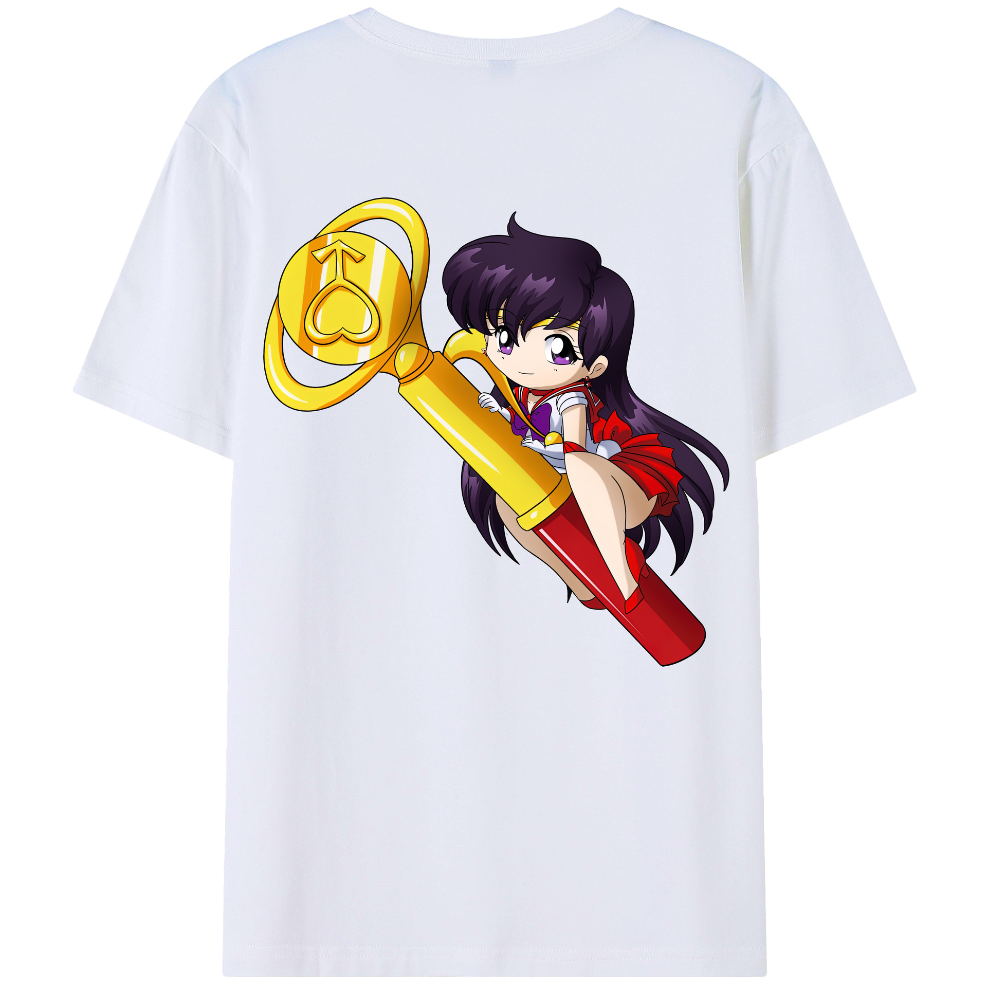 （画像用） 美少女戦士セーラームーン 火野レイ ひの レイ Sailor Moon Hino Rei （セーラーマーズ,Sailor Mars） 綿100％ メンズ半袖Tシャツ（バックプリント） 通気性