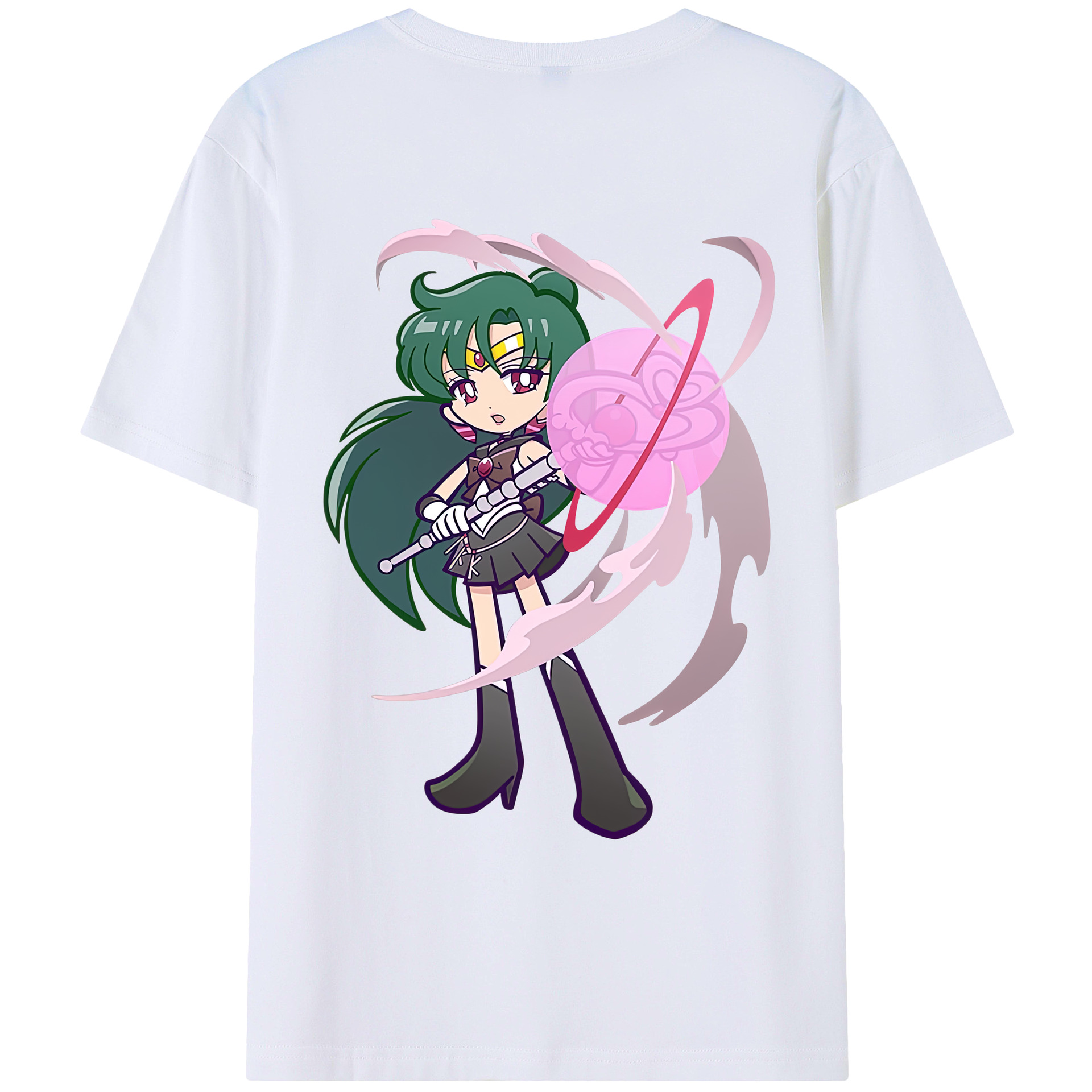 （画像用） 美少女戦士セーラームーン 冥王せつな Sailor Moon Meiou Setsuna 綿100％ メンズ半袖Tシャツ（バックプリント） 通気性