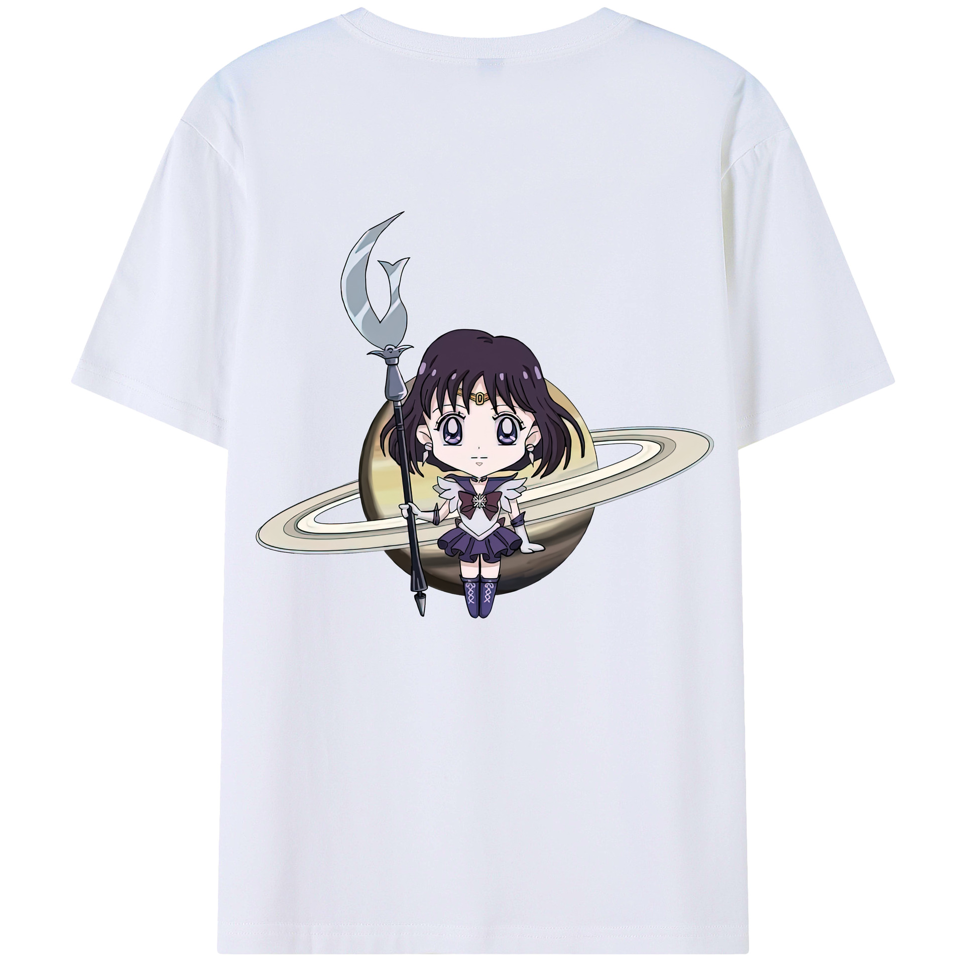 （画像用） 美少女戦士セーラームーン 土萠ほたる Sailor Moon Tomoe Hotaru （セーラーサターン；Sailor Saturn） 綿100％ メンズ半袖Tシャツ（バックプリント） 通気性