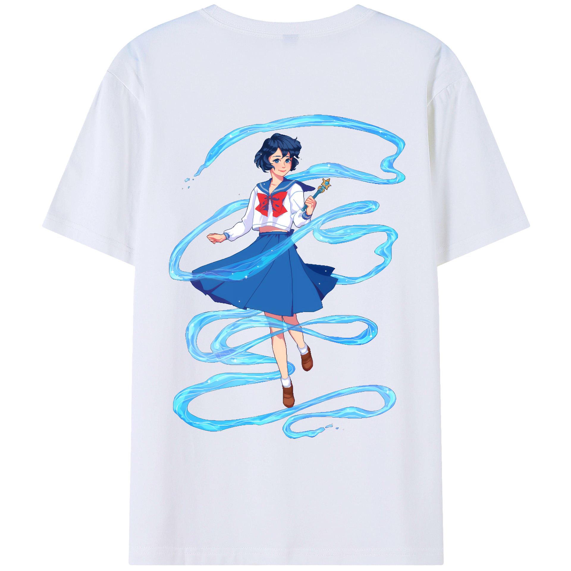 （画像用） 美少女戦士セーラームーン 水野 亜美 みずの あみ Sailor Moon Mizuno Ami 綿100％ メンズ半袖Tシャツ（バックプリント） 通気性