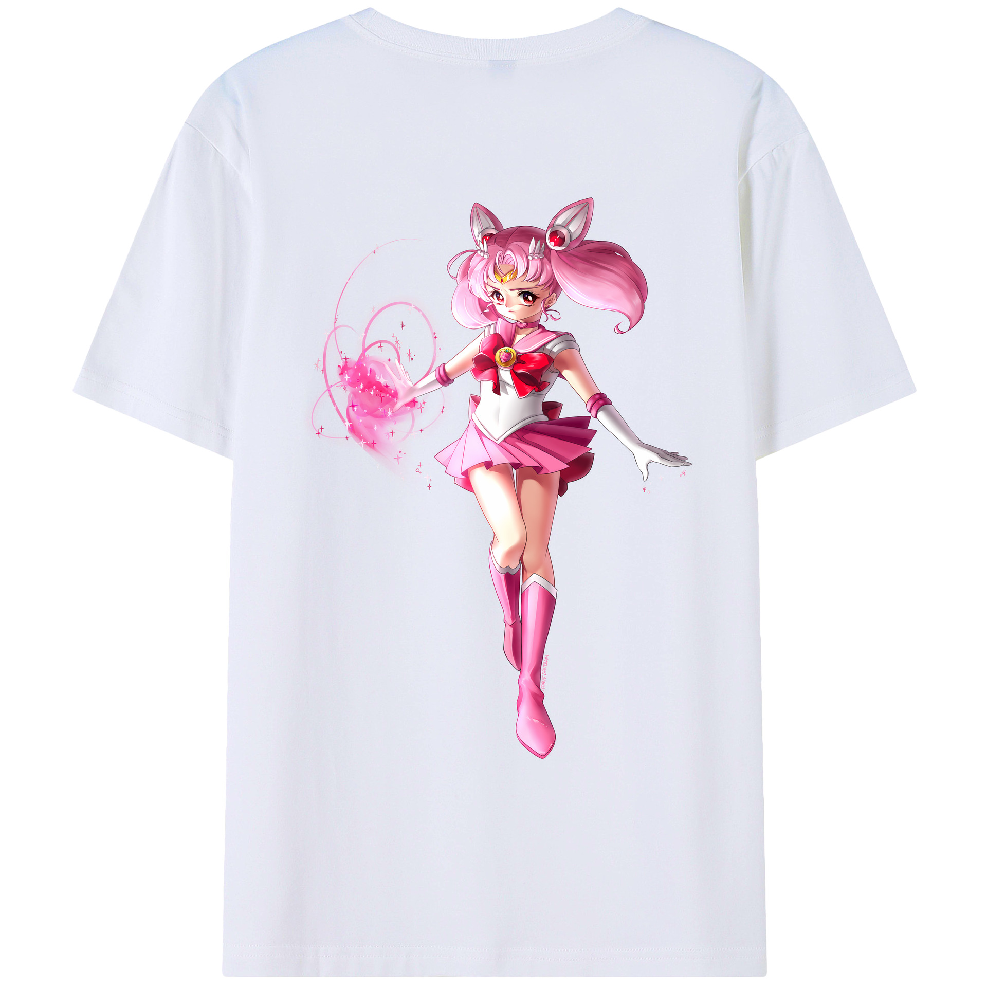 （画像用） 美少女戦士セーラームーン ちびうさ Sailor Moon Chibiusa Tsukino Usagi Small Lady Serenity 綿100％ メンズ半袖Tシャツ（バックプリント） 通気性