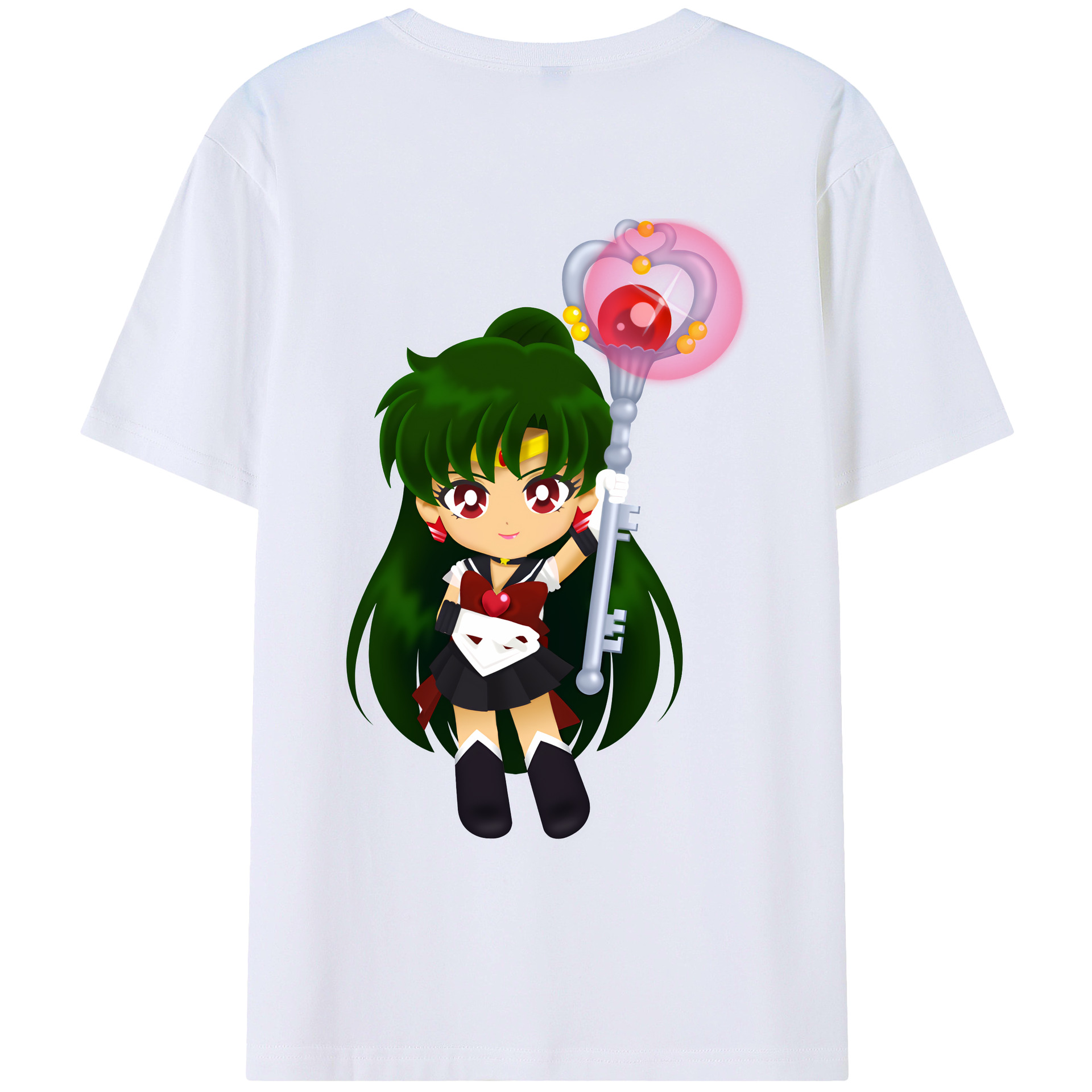 （画像用） 美少女戦士セーラームーン 冥王せつな Sailor Moon Meiou Setsuna 綿100％ メンズ半袖Tシャツ（バックプリント） 通気性