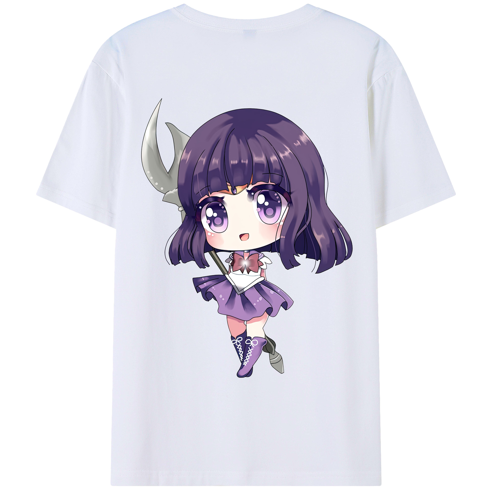 （画像用） 美少女戦士セーラームーン 土萠ほたる Sailor Moon Tomoe Hotaru （セーラーサターン；Sailor Saturn） 綿100％ メンズ半袖Tシャツ（バックプリント） 通気性