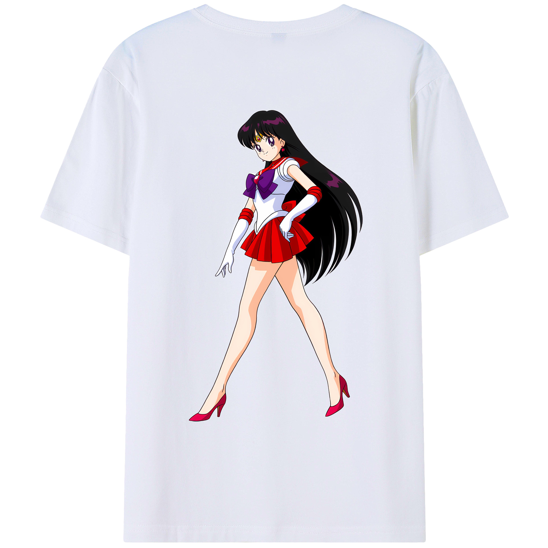 （画像用） 美少女戦士セーラームーン 火野レイ ひの レイ Sailor Moon Hino Rei （セーラーマーズ,Sailor Mars） 綿100％ メンズ半袖Tシャツ（バックプリント） 通気性