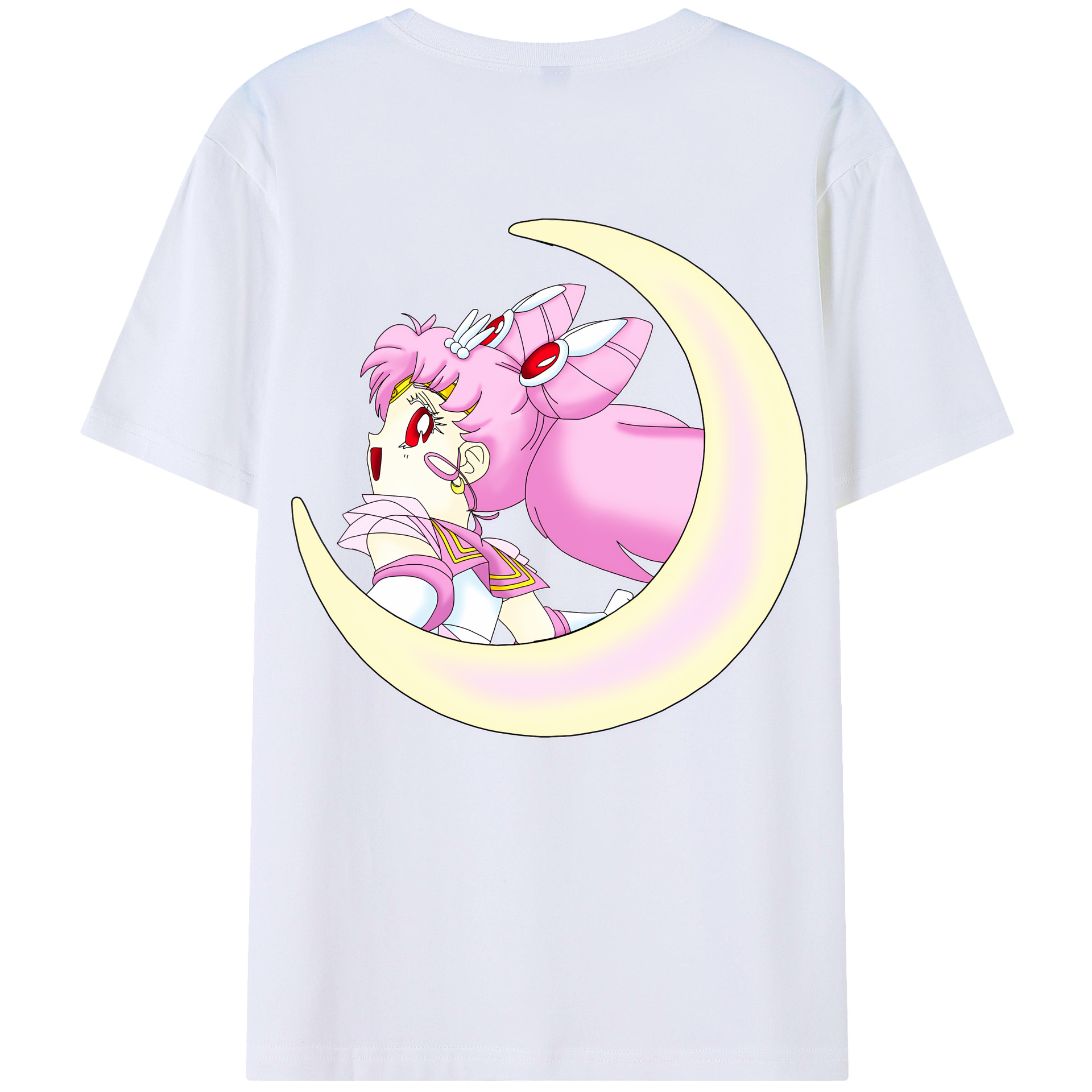 （画像用） 美少女戦士セーラームーン ちびうさ Sailor Moon Chibiusa Tsukino Usagi Small Lady Serenity 綿100％ メンズ半袖Tシャツ（バックプリント） 通気性