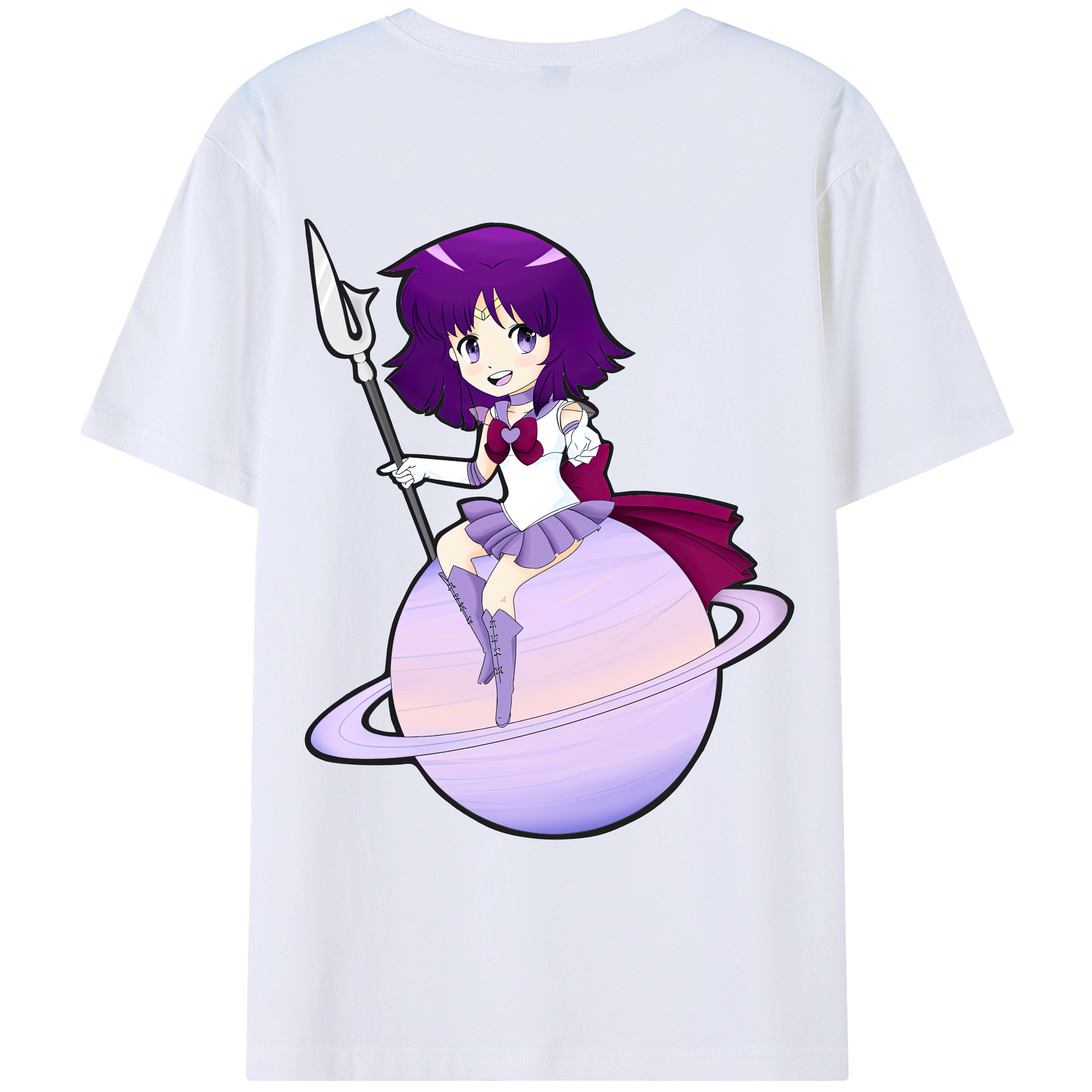 （画像用） 美少女戦士セーラームーン 土萠ほたる Sailor Moon Tomoe Hotaru （セーラーサターン；Sailor Saturn） 綿100％ メンズ半袖Tシャツ（バックプリント） 通気性