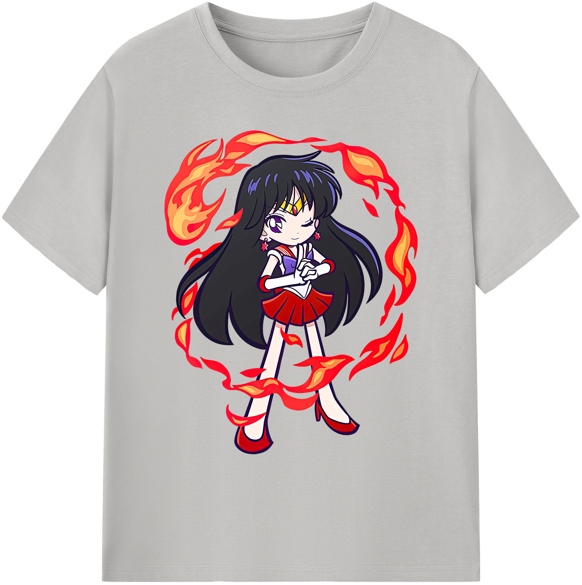（画像用） 美少女戦士セーラームーン 火野レイ ひの レイ Sailor Moon Hino Rei （セーラーマーズ,Sailor Mars） 綿100％ メンズ半袖Tシャツ｜肌触りやわらか＆通気性
