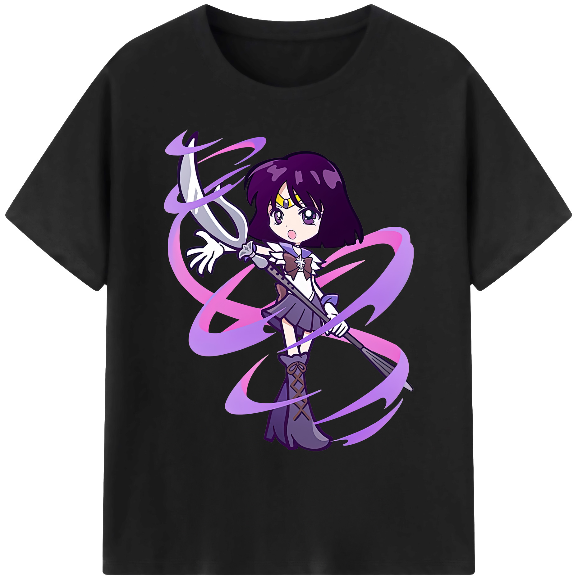 （画像用） 美少女戦士セーラームーン 土萠ほたる Sailor Moon Tomoe Hotaru （セーラーサターン；Sailor Saturn） 綿100％ メンズ半袖Tシャツ｜肌触りやわらか＆通気性