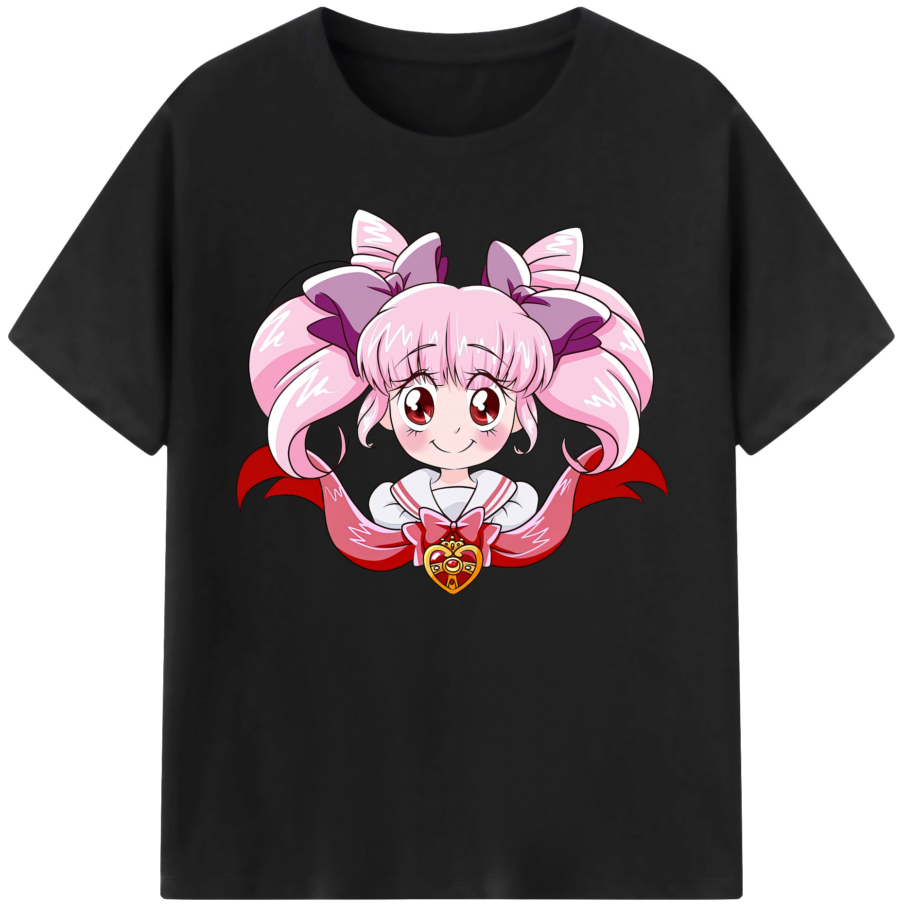 （画像用） 美少女戦士セーラームーン ちびうさ Sailor Moon Chibiusa Tsukino Usagi Small Lady Serenity 綿100％ メンズ半袖Tシャツ｜肌触りやわらか＆通気性