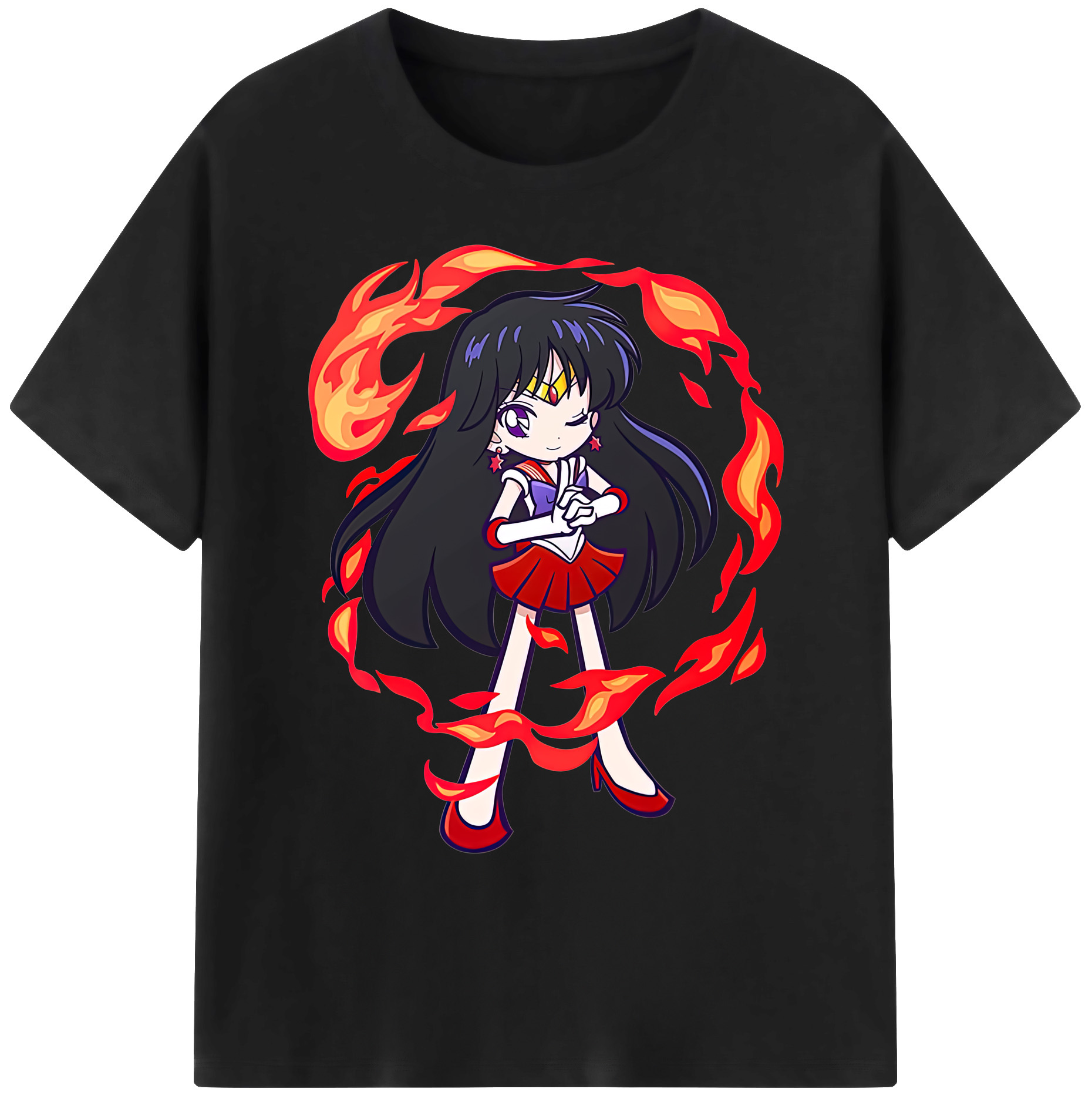 （画像用） 美少女戦士セーラームーン 火野レイ ひの レイ Sailor Moon Hino Rei （セーラーマーズ,Sailor Mars） 綿100％ メンズ半袖Tシャツ｜肌触りやわらか＆通気性