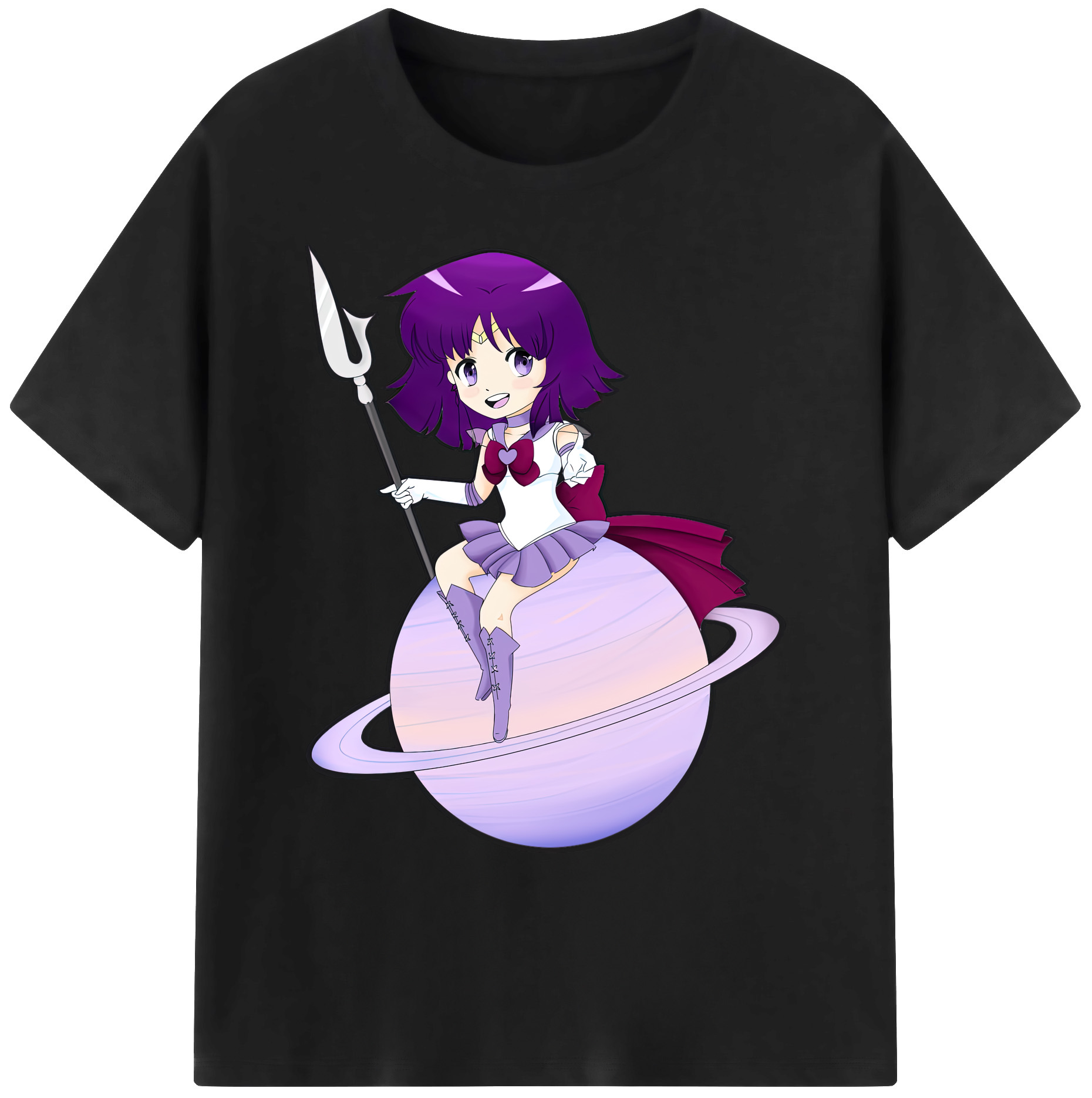 （画像用） 美少女戦士セーラームーン 土萠ほたる Sailor Moon Tomoe Hotaru （セーラーサターン；Sailor Saturn） 綿100％ メンズ半袖Tシャツ｜肌触りやわらか＆通気性