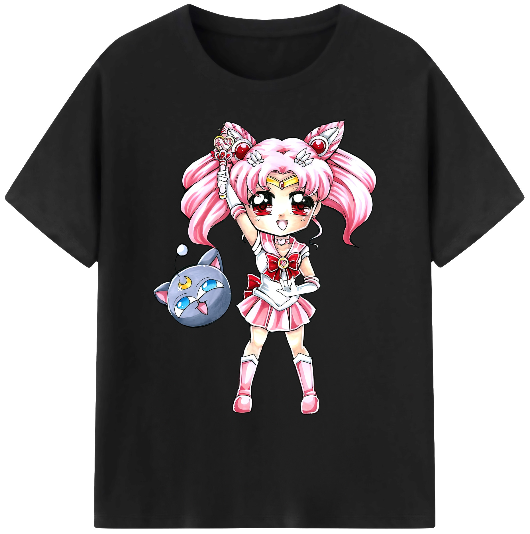 （画像用） 美少女戦士セーラームーン ちびうさ Sailor Moon Chibiusa Tsukino Usagi Small Lady Serenity 綿100％ メンズ半袖Tシャツ｜肌触りやわらか＆通気性