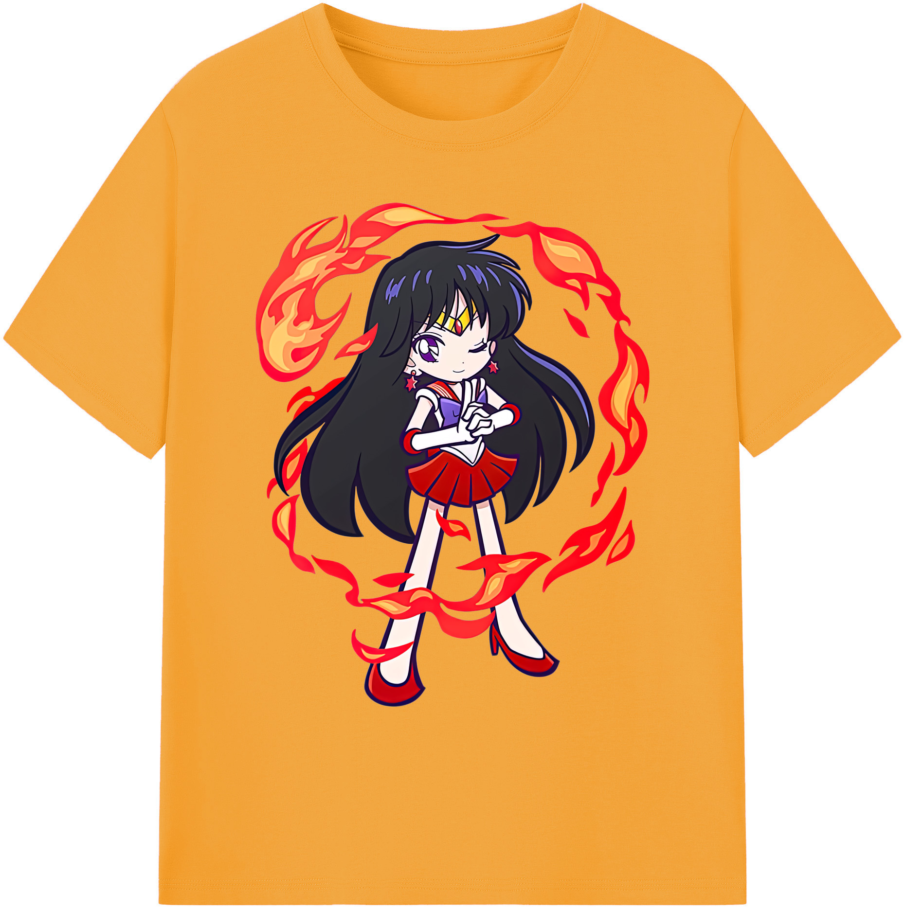 （画像用） 美少女戦士セーラームーン 火野レイ ひの レイ Sailor Moon Hino Rei （セーラーマーズ,Sailor Mars） 綿100％ メンズ半袖Tシャツ｜肌触りやわらか＆通気性
