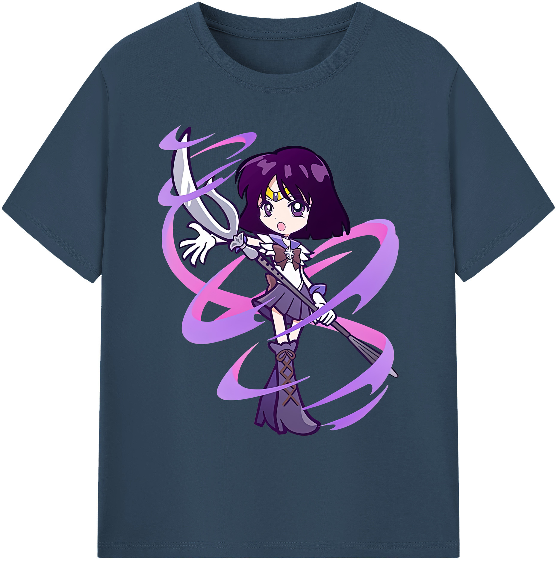 （画像用） 美少女戦士セーラームーン 土萠ほたる Sailor Moon Tomoe Hotaru （セーラーサターン；Sailor Saturn） 綿100％ メンズ半袖Tシャツ｜肌触りやわらか＆通気性