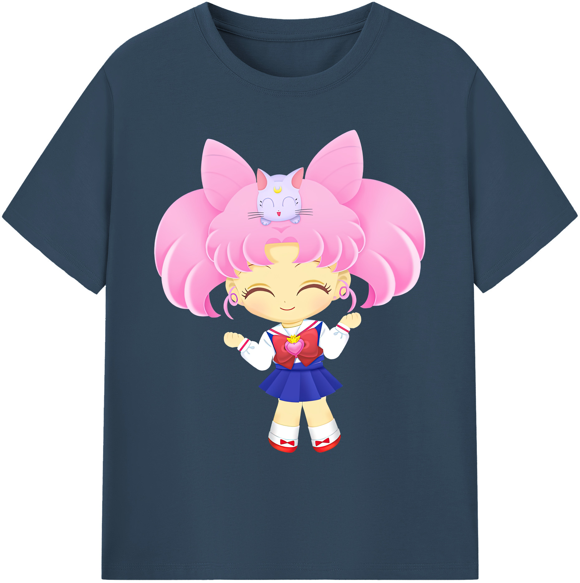 （画像用） 美少女戦士セーラームーン ちびうさ Sailor Moon Chibiusa Tsukino Usagi Small Lady Serenity 綿100％ メンズ半袖Tシャツ｜肌触りやわらか＆通気性