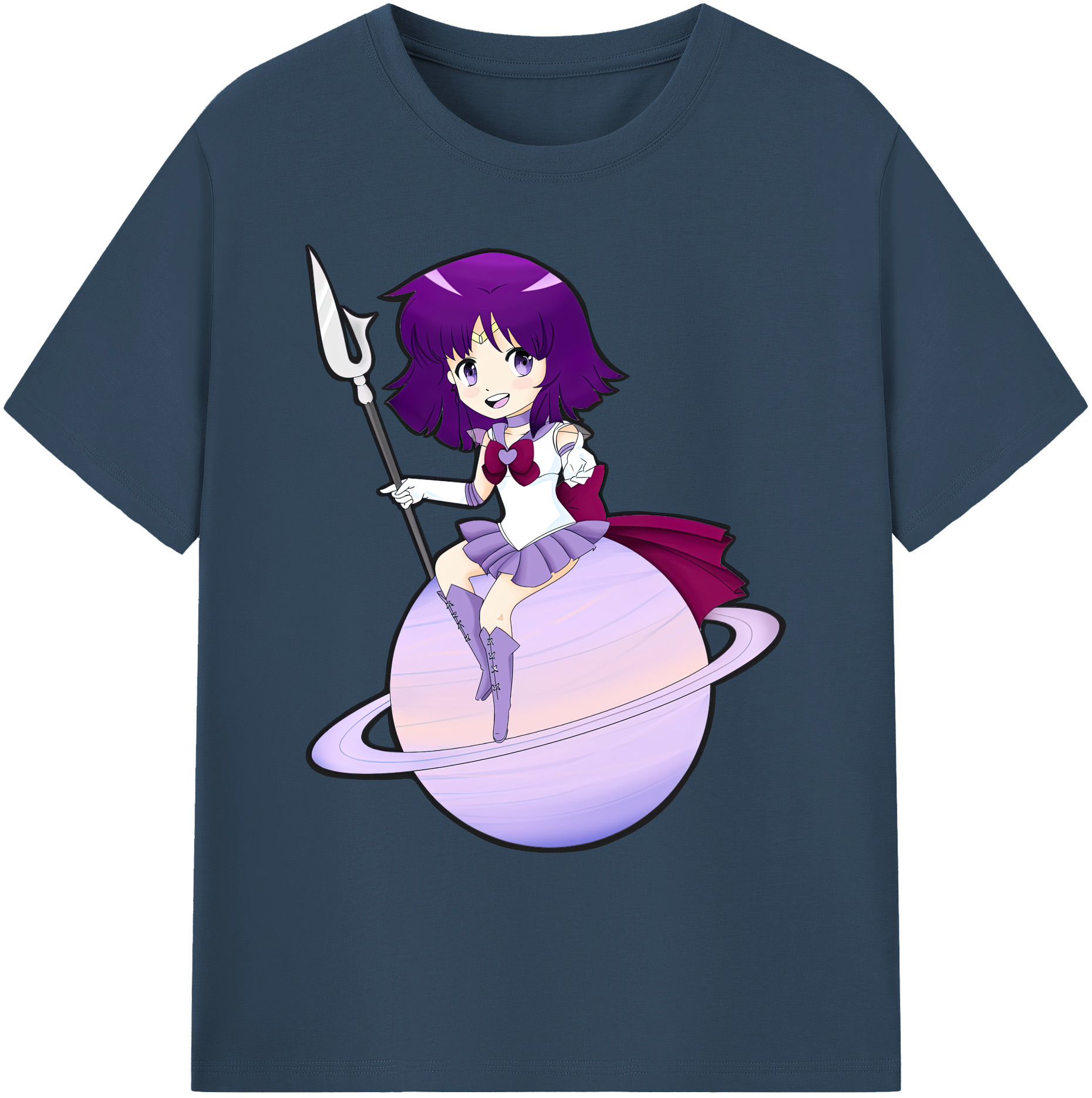 （画像用） 美少女戦士セーラームーン 土萠ほたる Sailor Moon Tomoe Hotaru （セーラーサターン；Sailor Saturn） 綿100％ メンズ半袖Tシャツ｜肌触りやわらか＆通気性