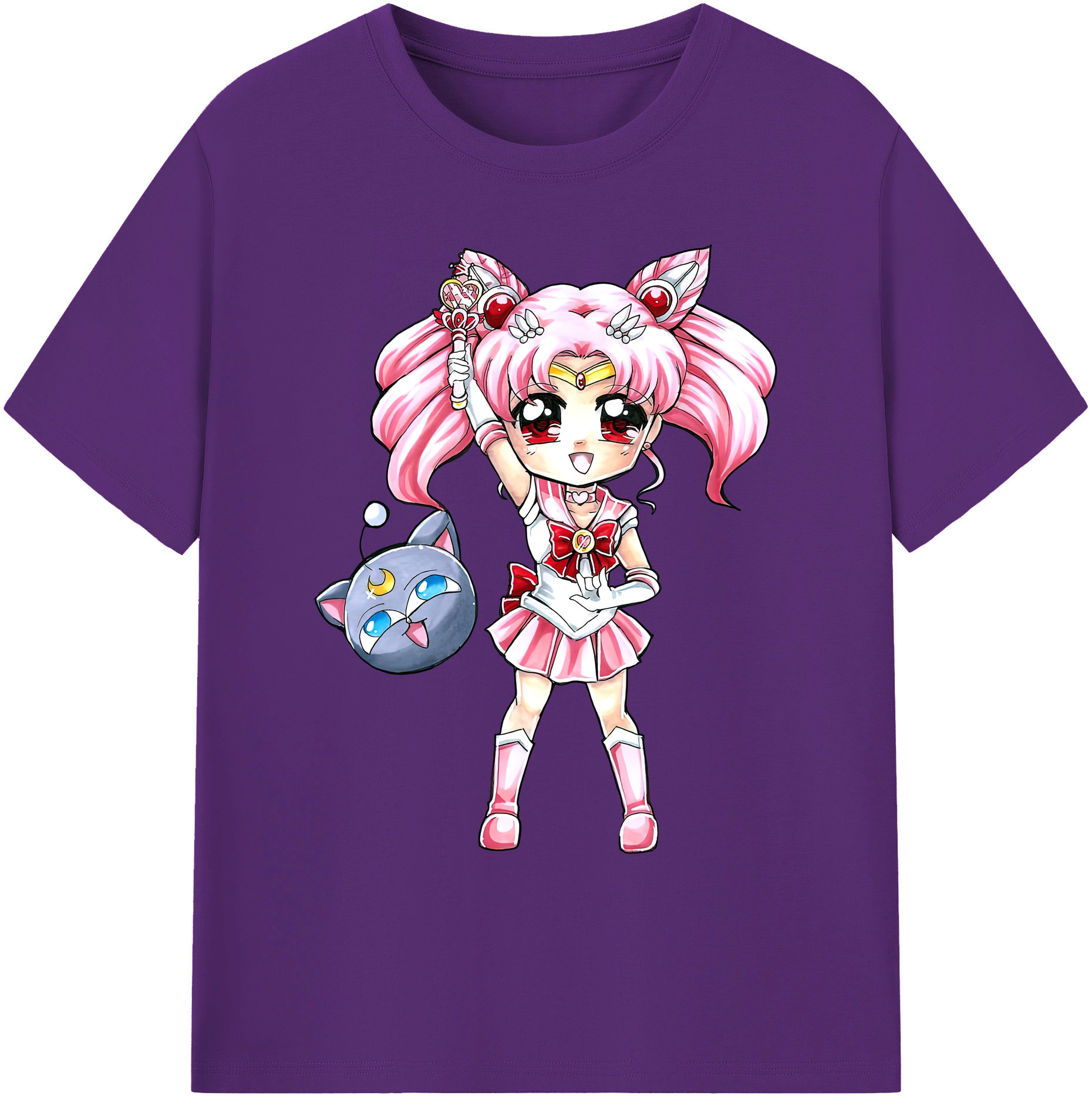 （画像用） 美少女戦士セーラームーン ちびうさ Sailor Moon Chibiusa Tsukino Usagi Small Lady Serenity 綿100％ メンズ半袖Tシャツ｜肌触りやわらか＆通気性
