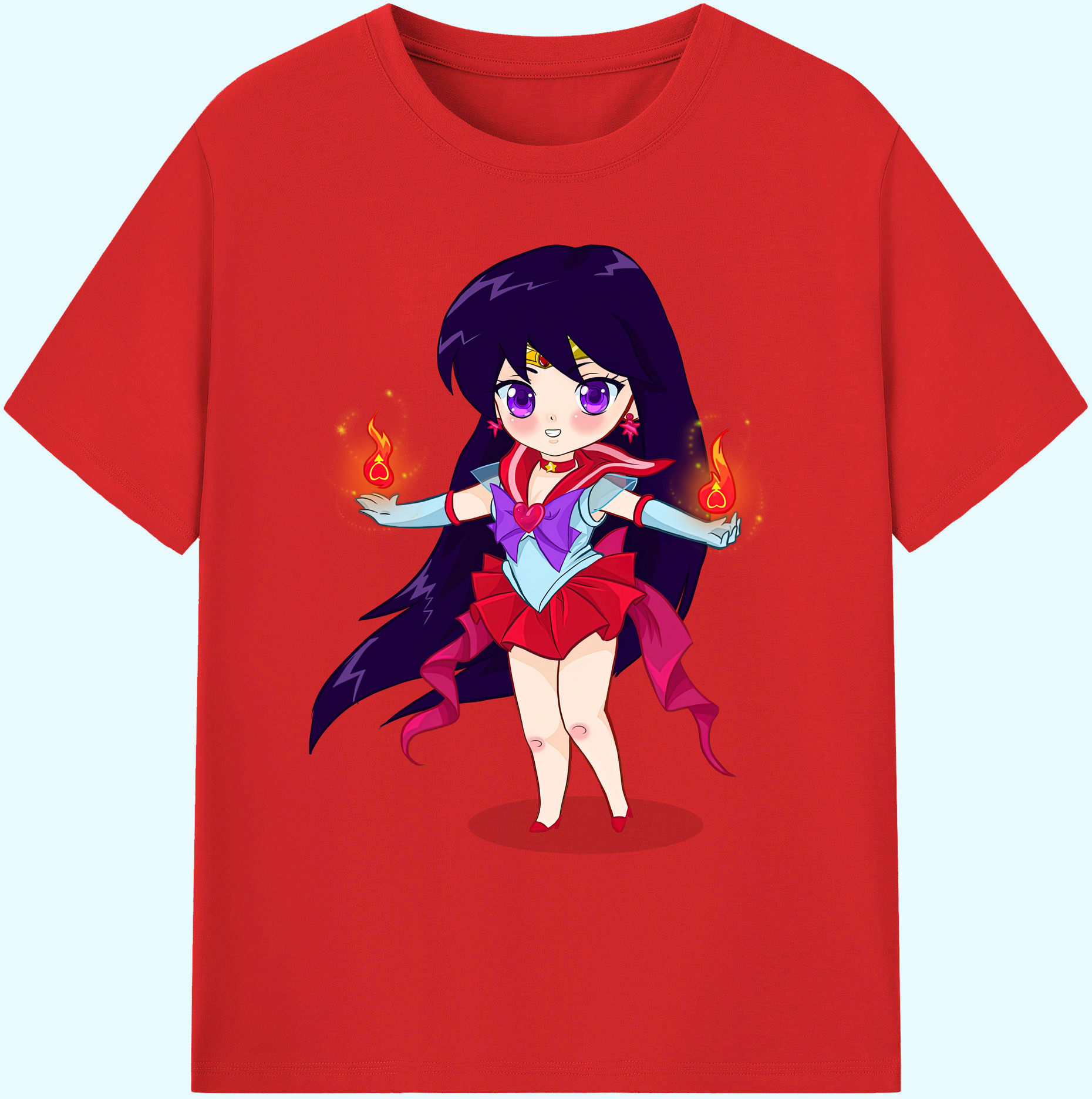 （画像用） 美少女戦士セーラームーン 火野レイ ひの レイ Sailor Moon Hino Rei （セーラーマーズ,Sailor Mars） 綿100％ メンズ半袖Tシャツ｜肌触りやわらか＆通気性