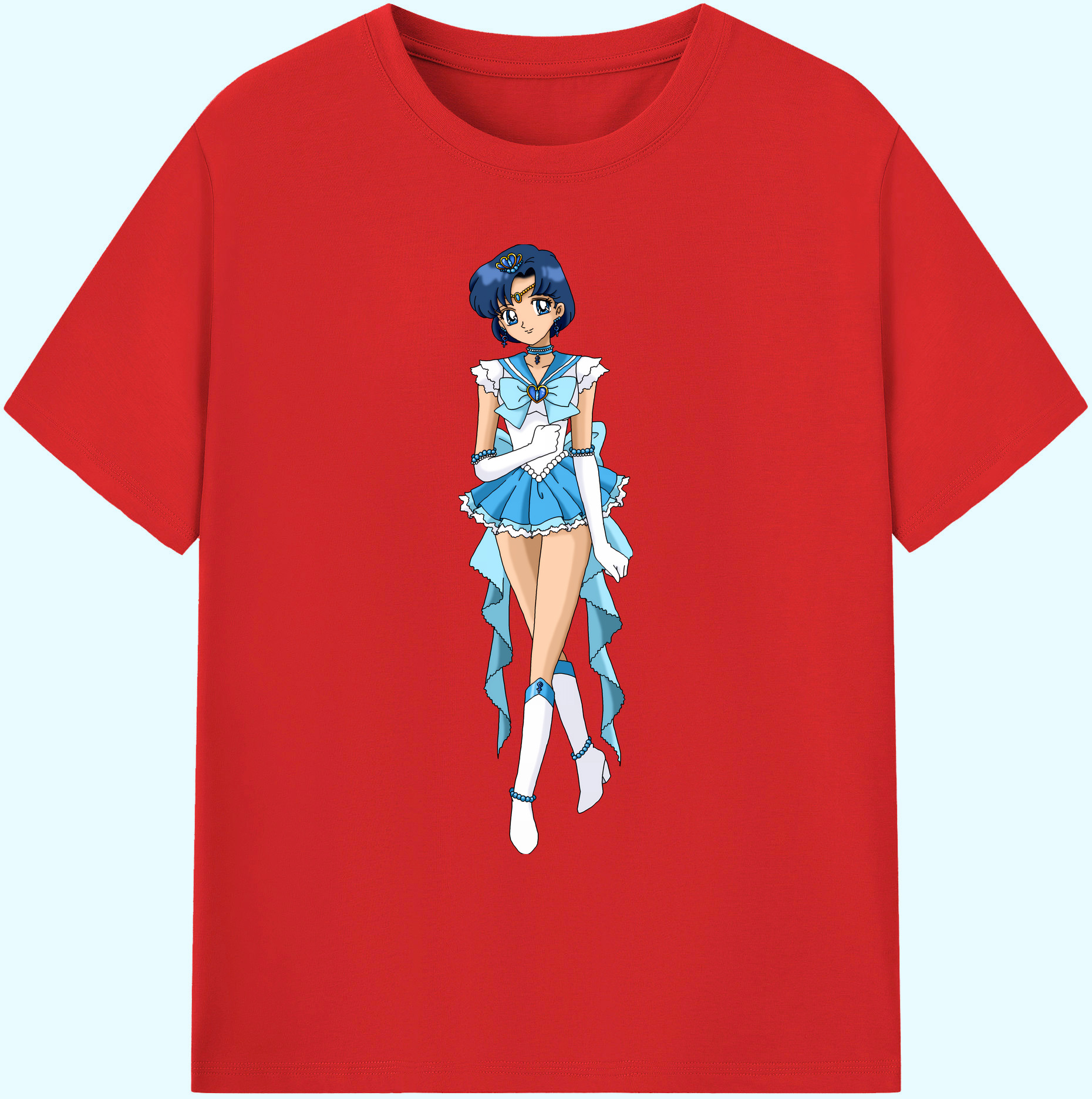 （画像用） 美少女戦士セーラームーン 水野 亜美 みずの あみ Sailor Moon Mizuno Ami 綿100％ メンズ半袖Tシャツ｜肌触りやわらか＆通気性